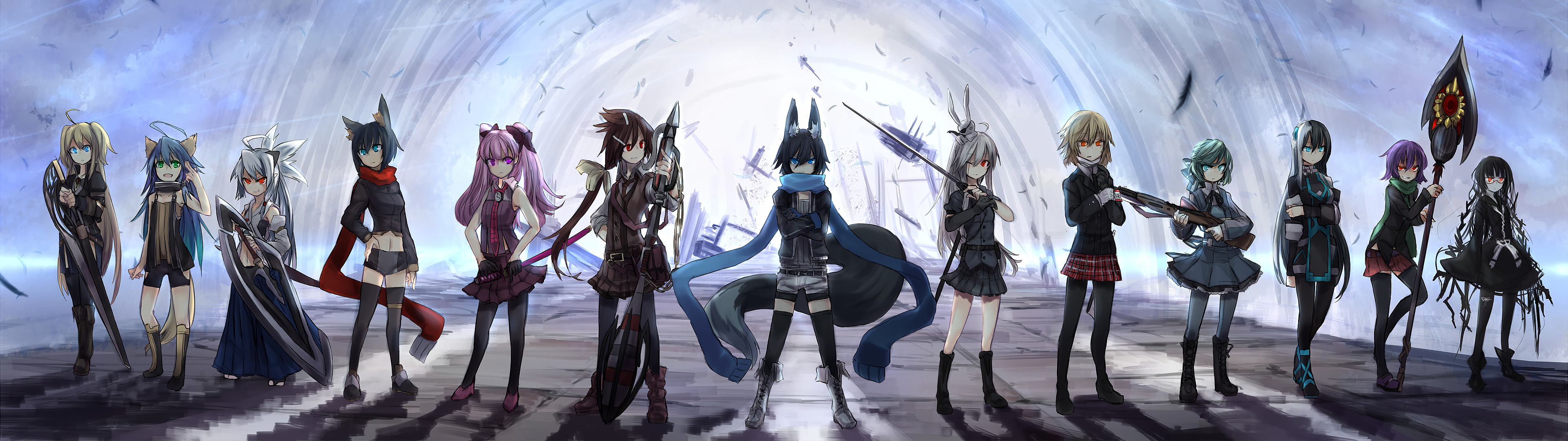 Original characters with weapons in a futuristic setting HD Wallpaper