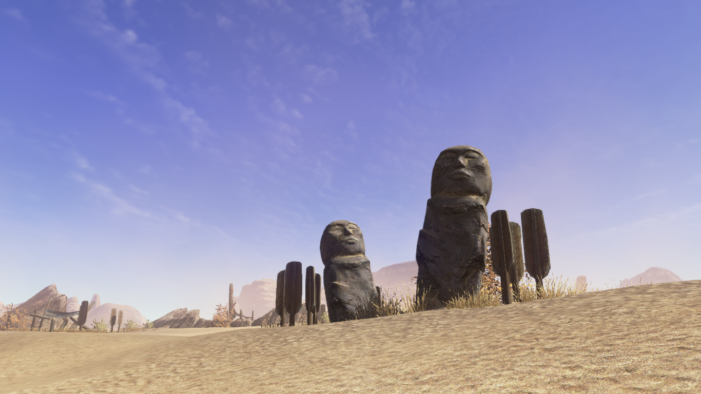 Desert landscape with stone monoliths and mesas HD Wallpaper
