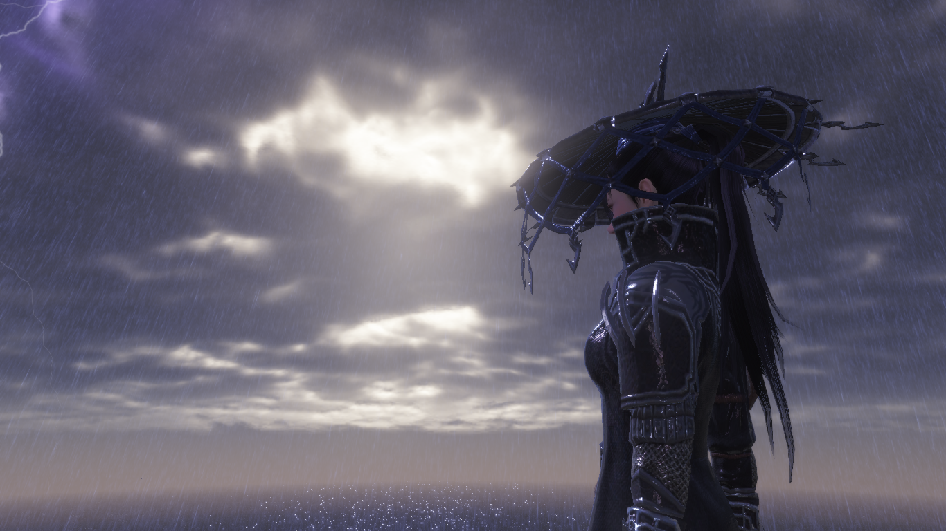 Character in ornate hat during a thunderstorm HD Wallpaper