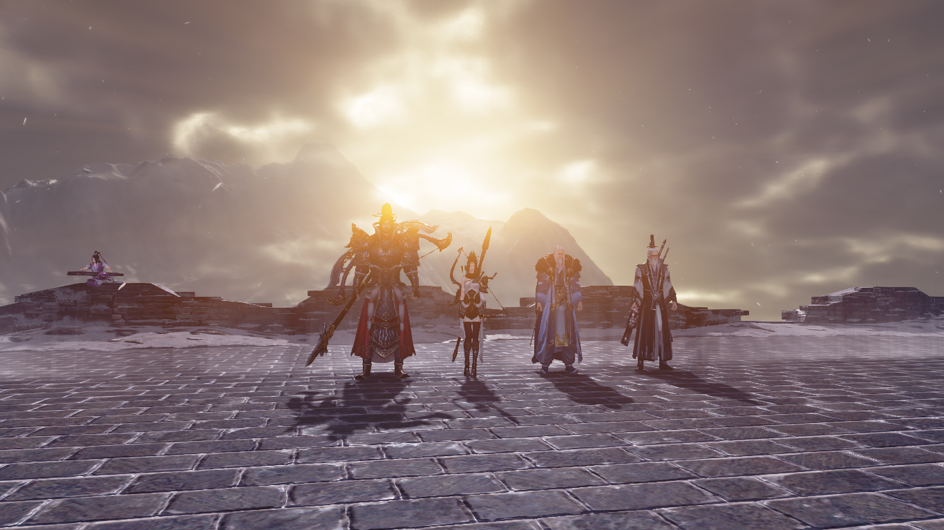 Group of warriors in a snowy landscape at sunrise HD Wallpaper