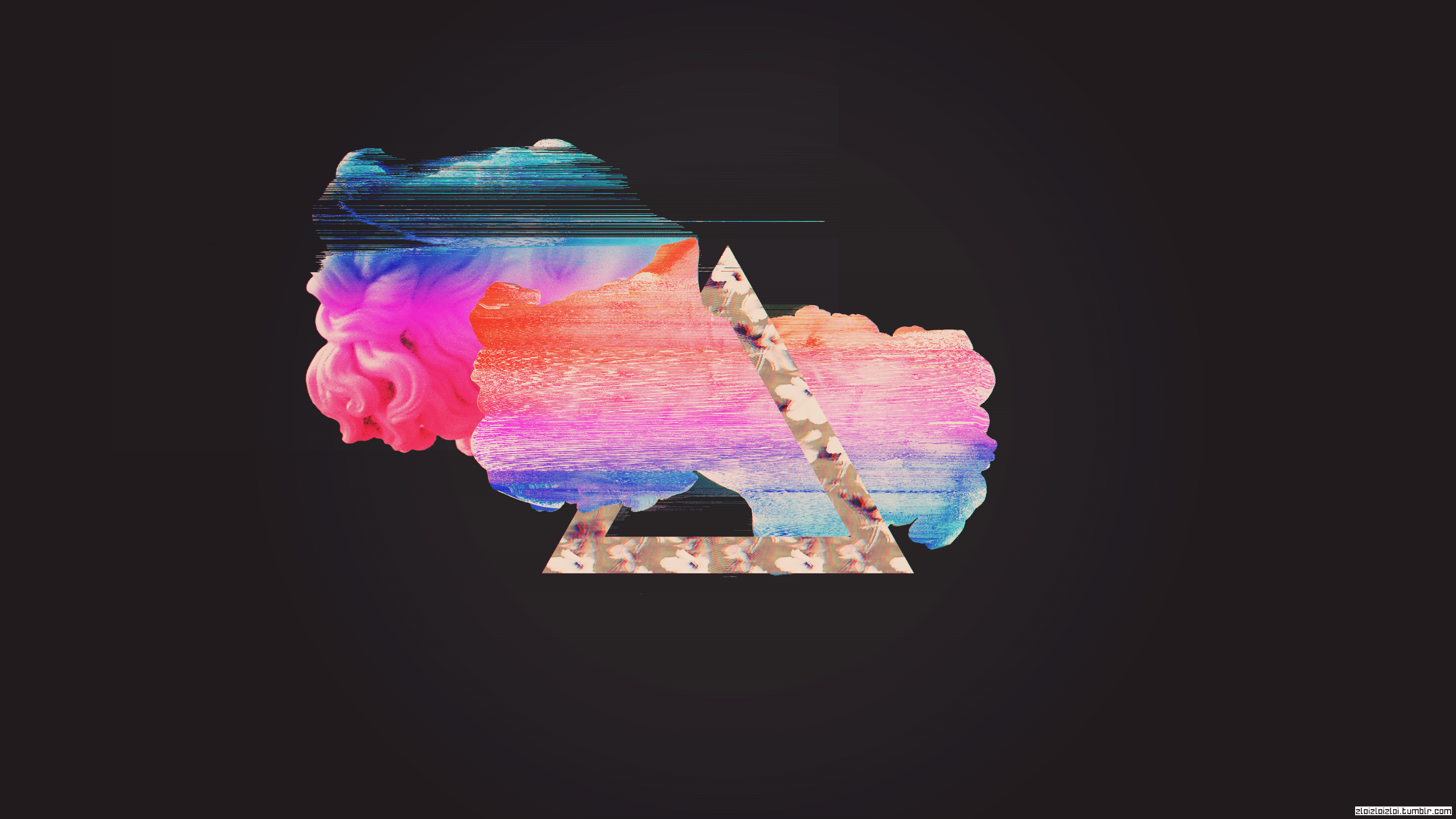 Abstract glitch art with colorful clouds and triangle HD Wallpaper