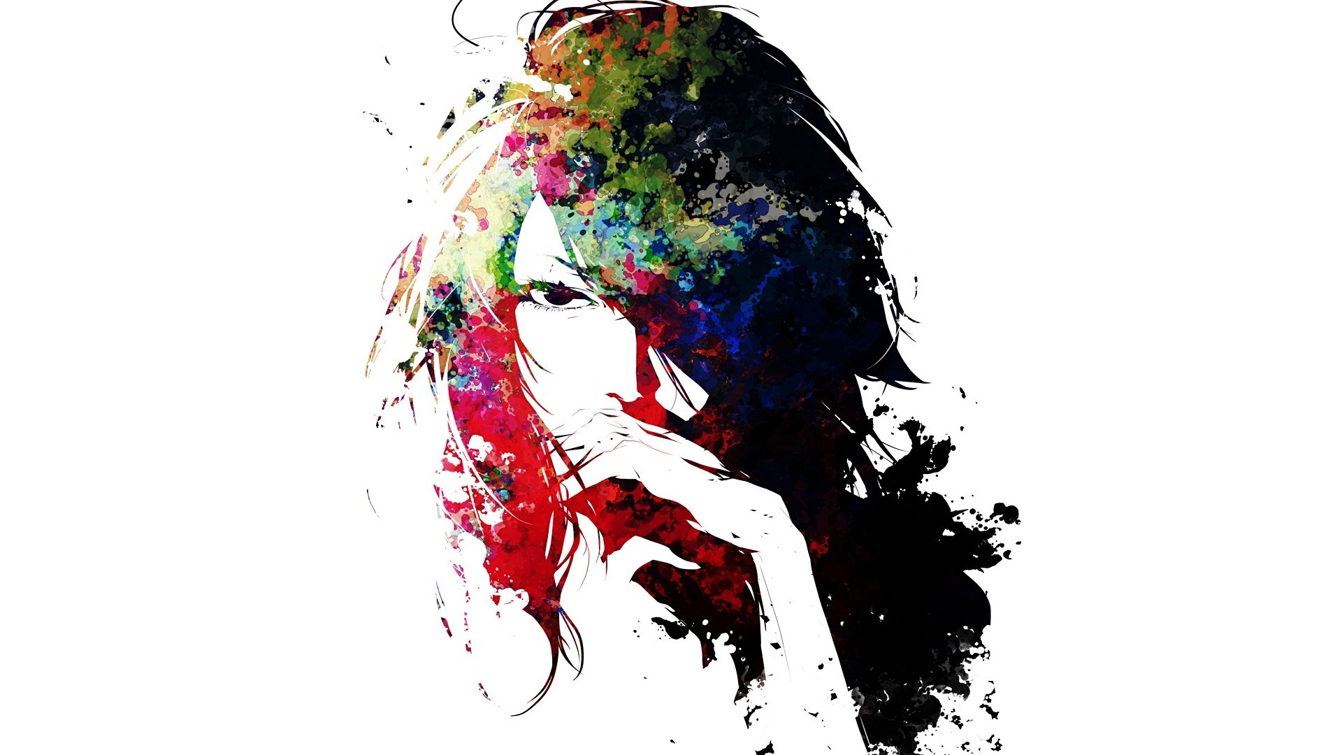 Illustration of a person with colorful paint splatters HD Wallpaper