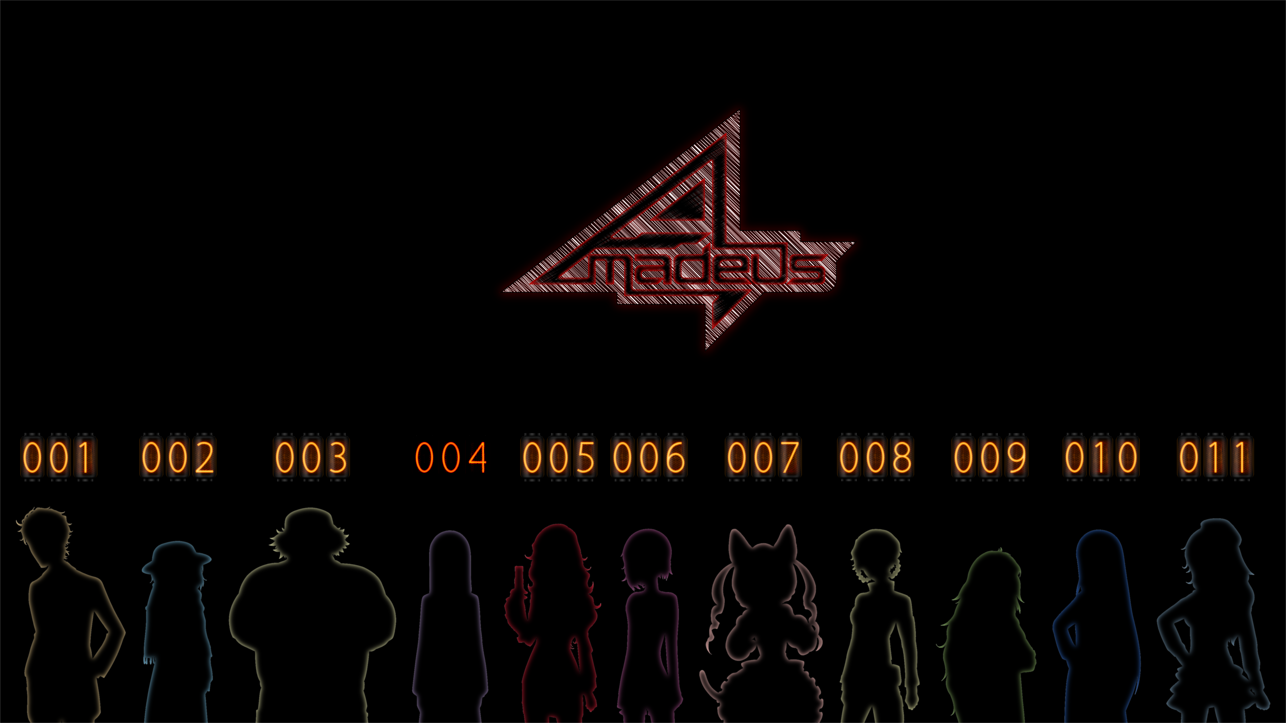Steins;Gate 0 "Amadeus" logo with character silhouettes HD Wallpaper