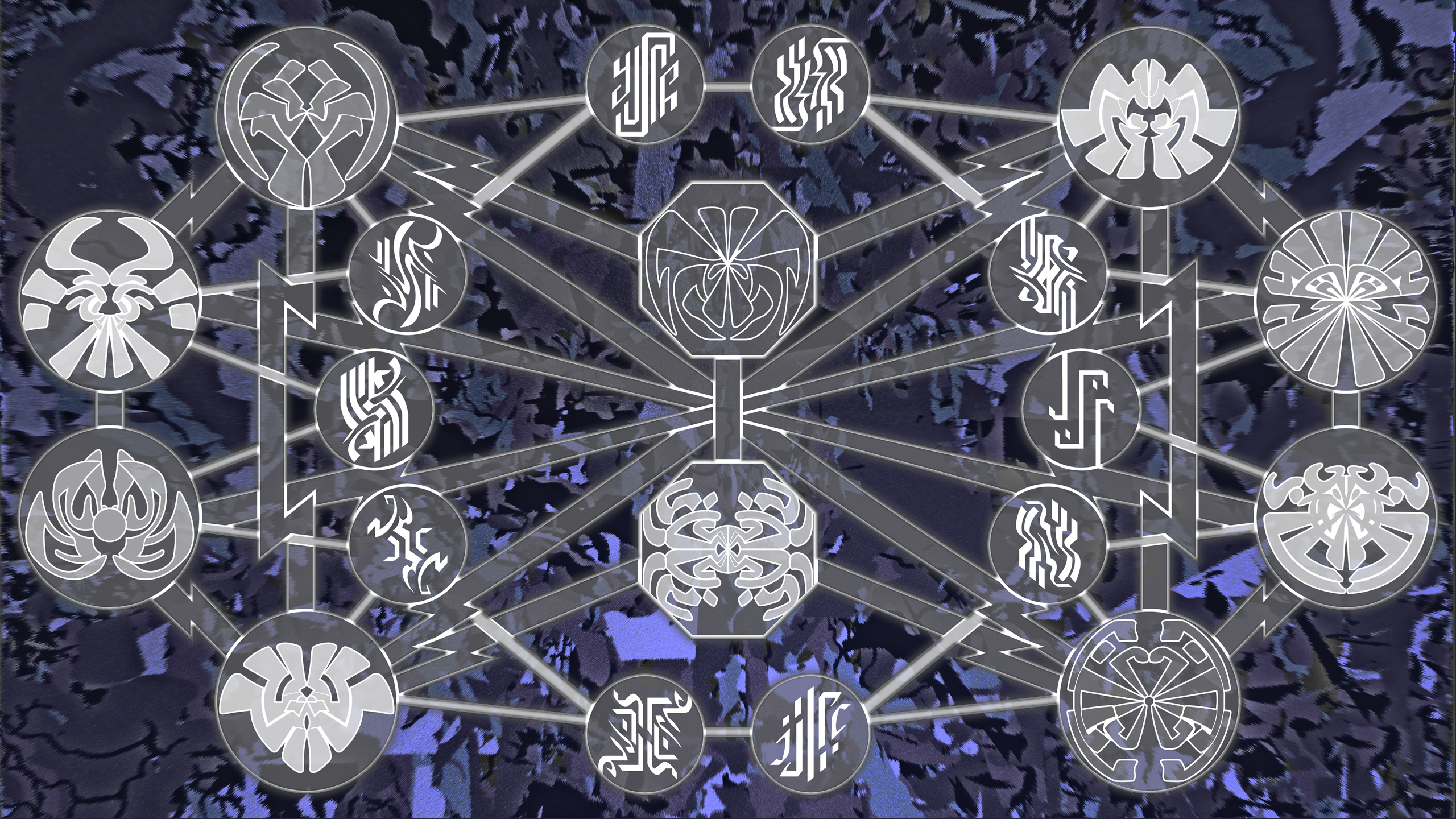 Abstract symmetrical pattern with geometric shapes and symbols HD Wallpaper