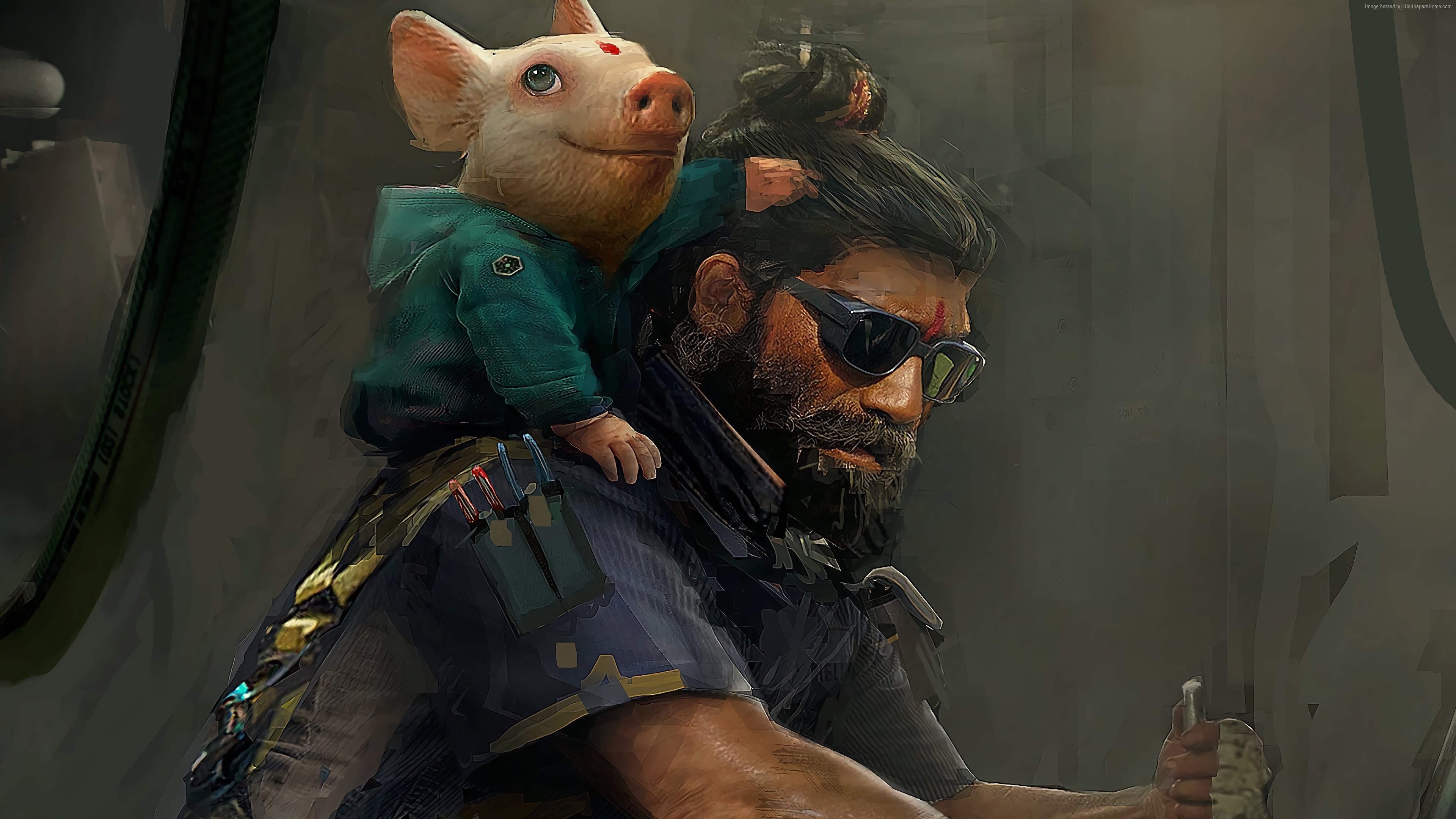 Artwork of a piglet on a man's shoulders, Beyond Good and Evil 2 HD Wallpaper
