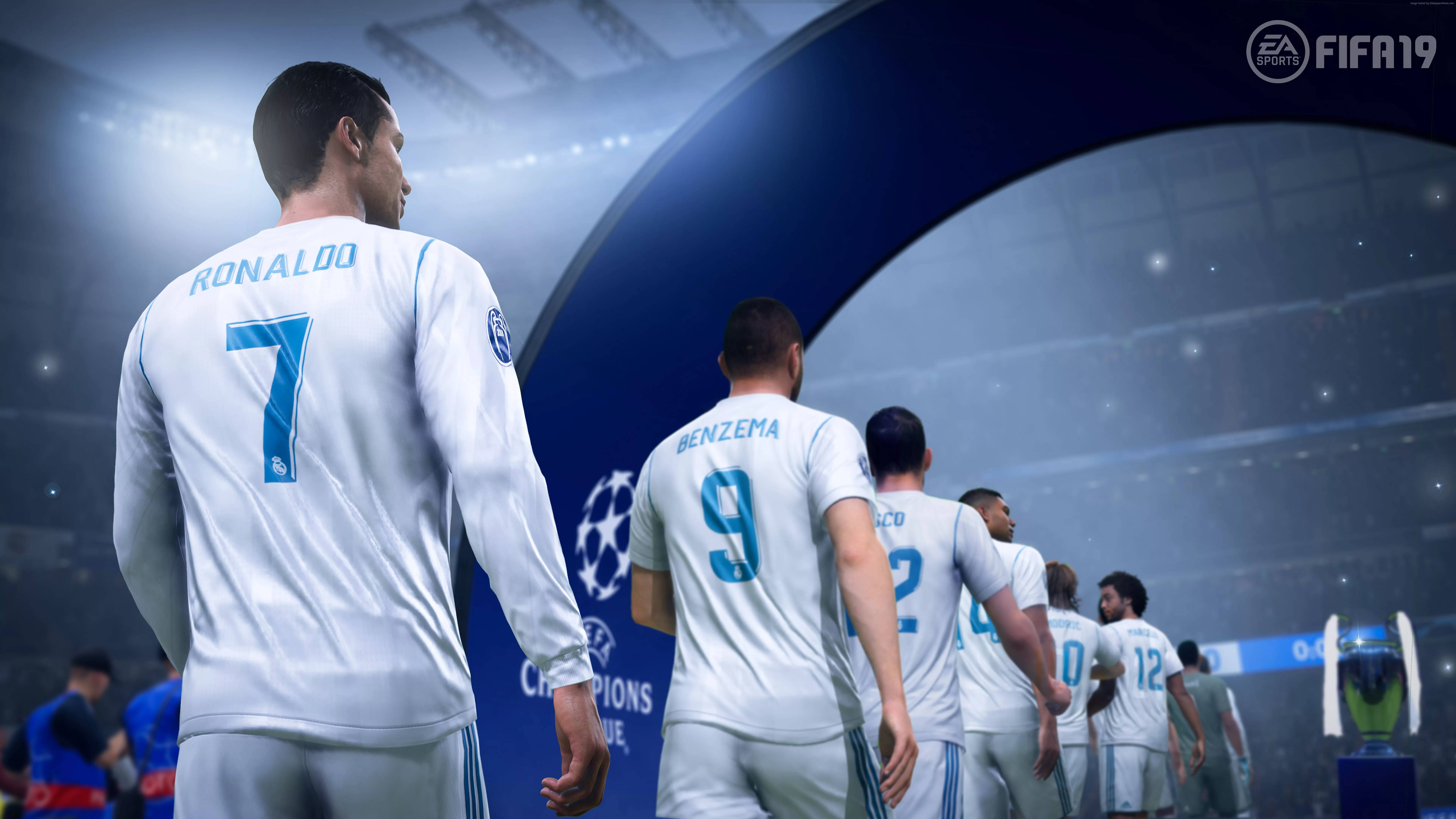 Cristiano Ronaldo and teammates from FIFA 19 HD Wallpaper