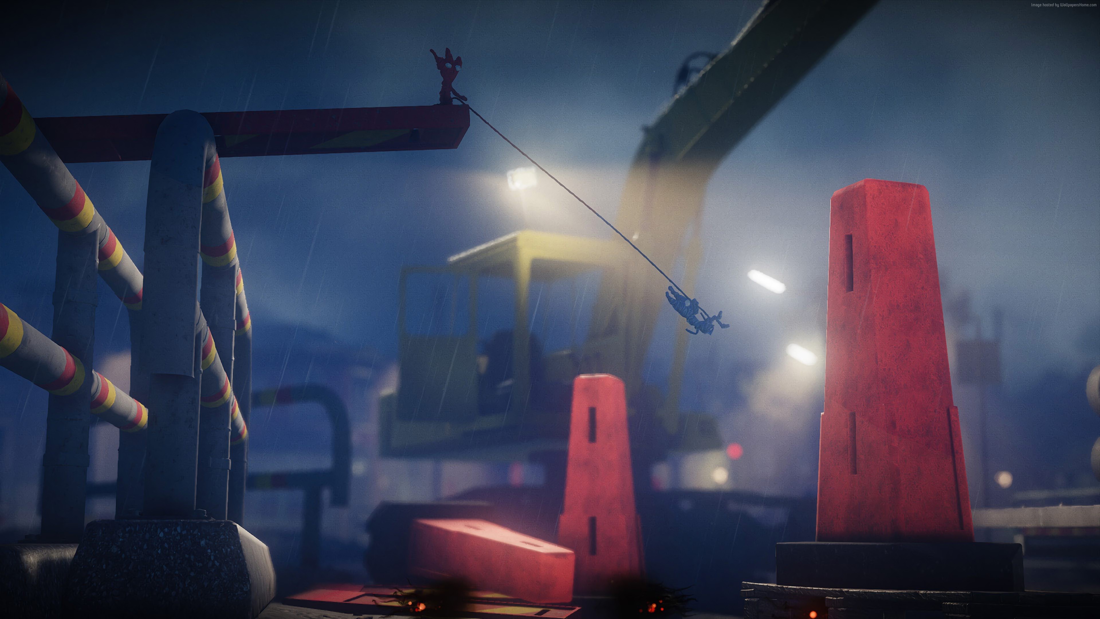 Yarn creatures on a zipline in Unravel 2 HD Wallpaper