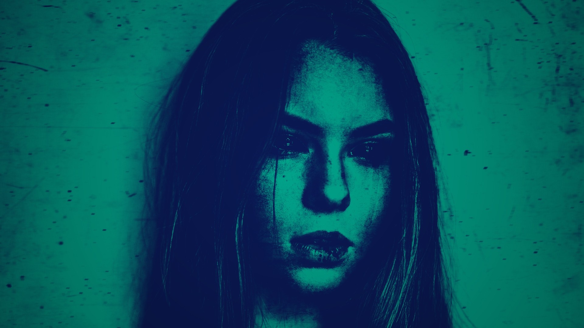 Woman with dark eyes and blue and green filter HD Wallpaper