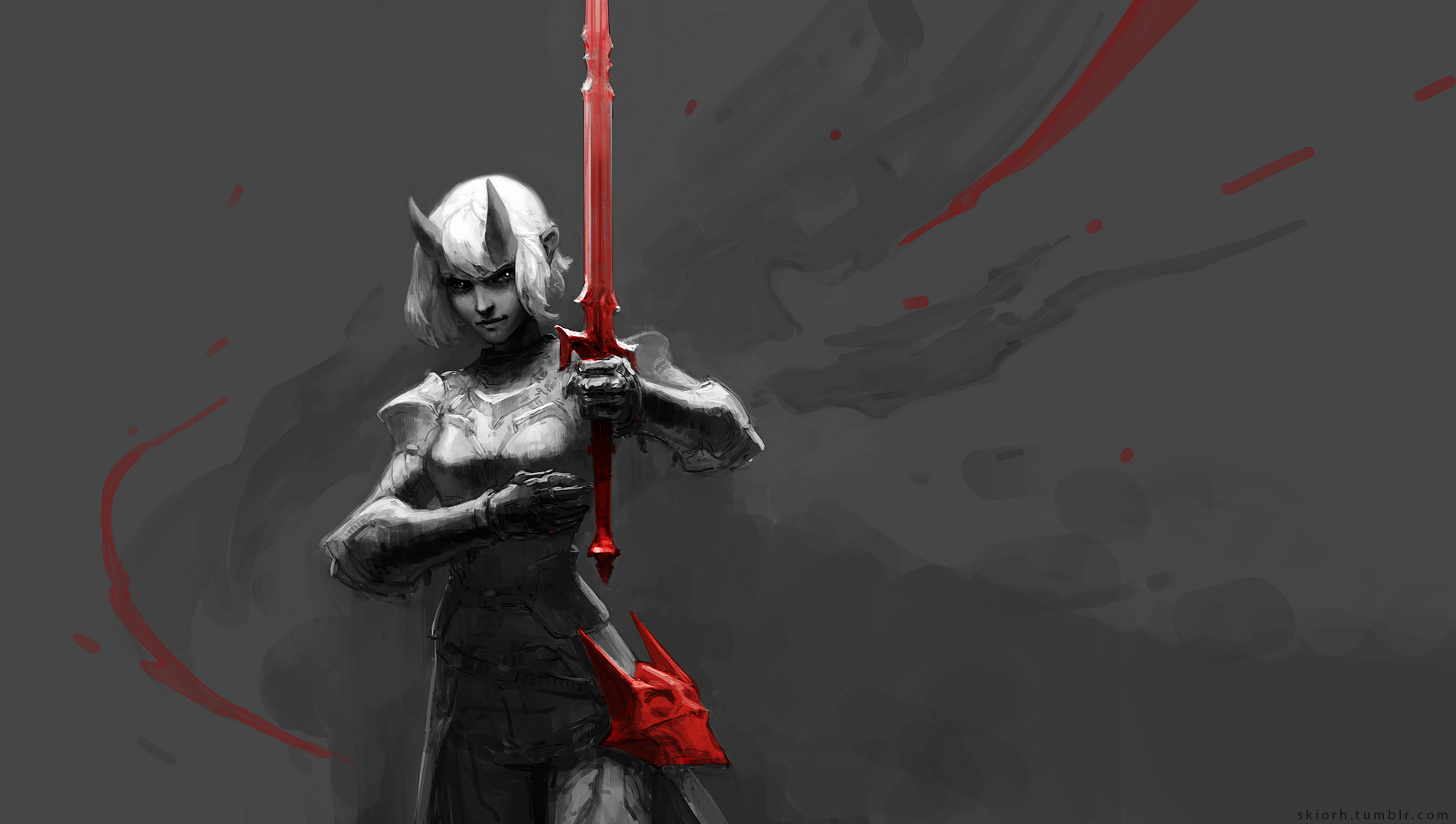 Fantasy art of a demon knight with a red sword HD Wallpaper