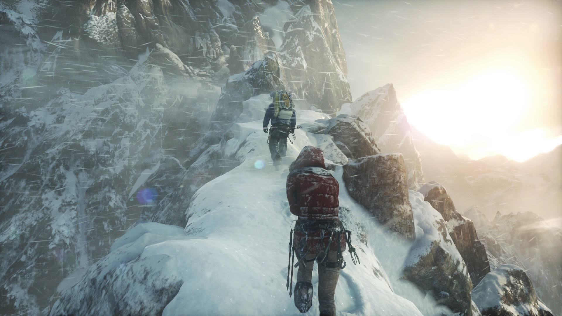 Lara Croft from Tomb Raider climbing a snowy mountain HD Wallpaper