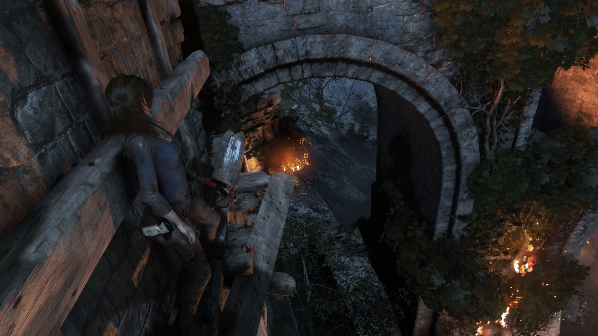 Lara Croft from Tomb Raider on stone ruins HD Wallpaper