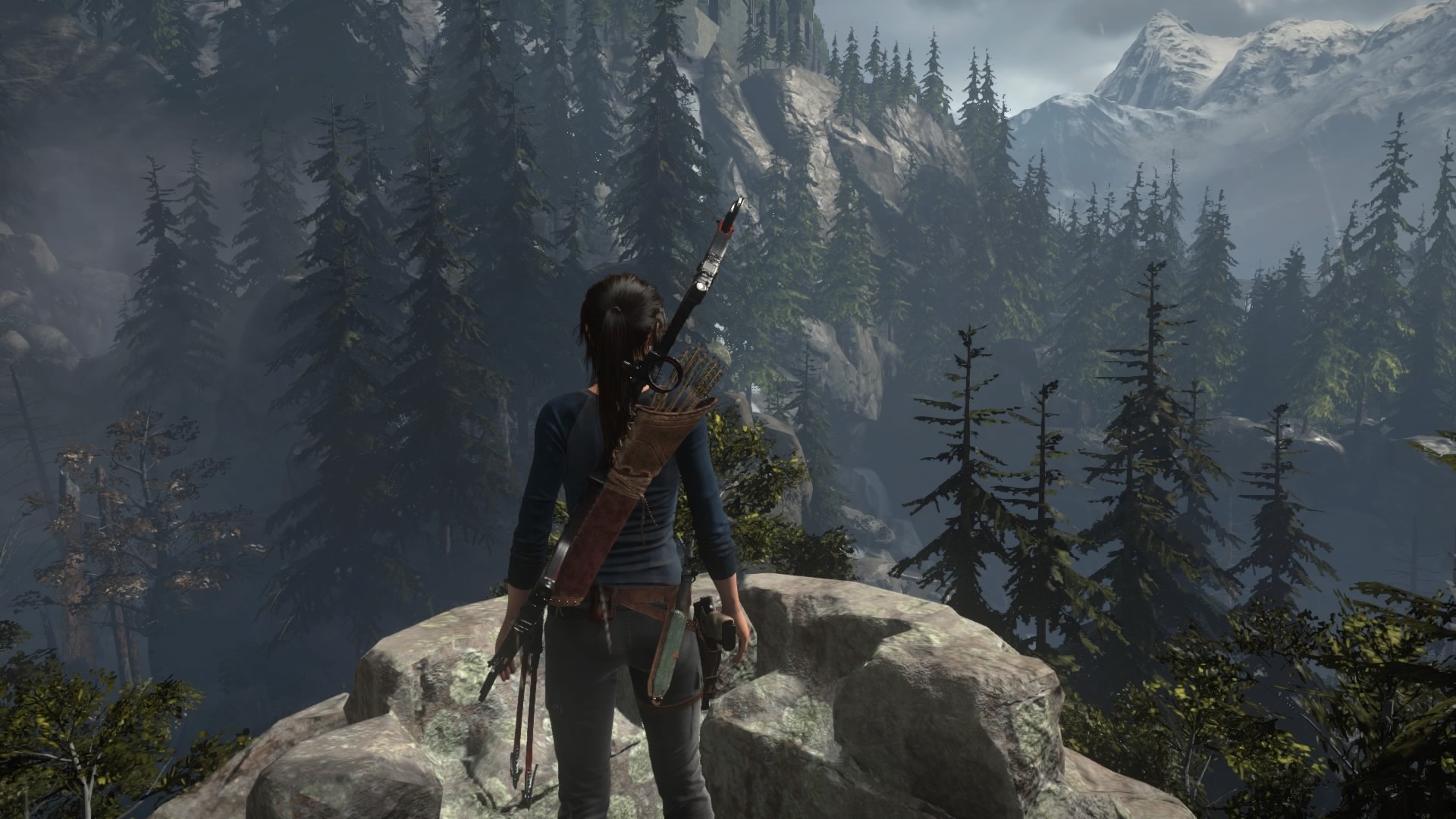 Lara Croft from Tomb Raider in a mountain wilderness HD Wallpaper