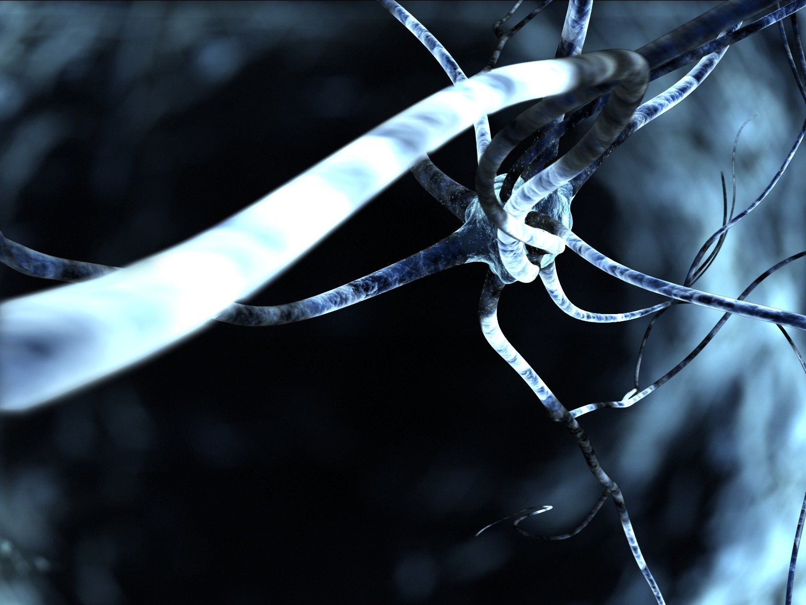 Close up of a neuron with glowing axon HD Wallpaper