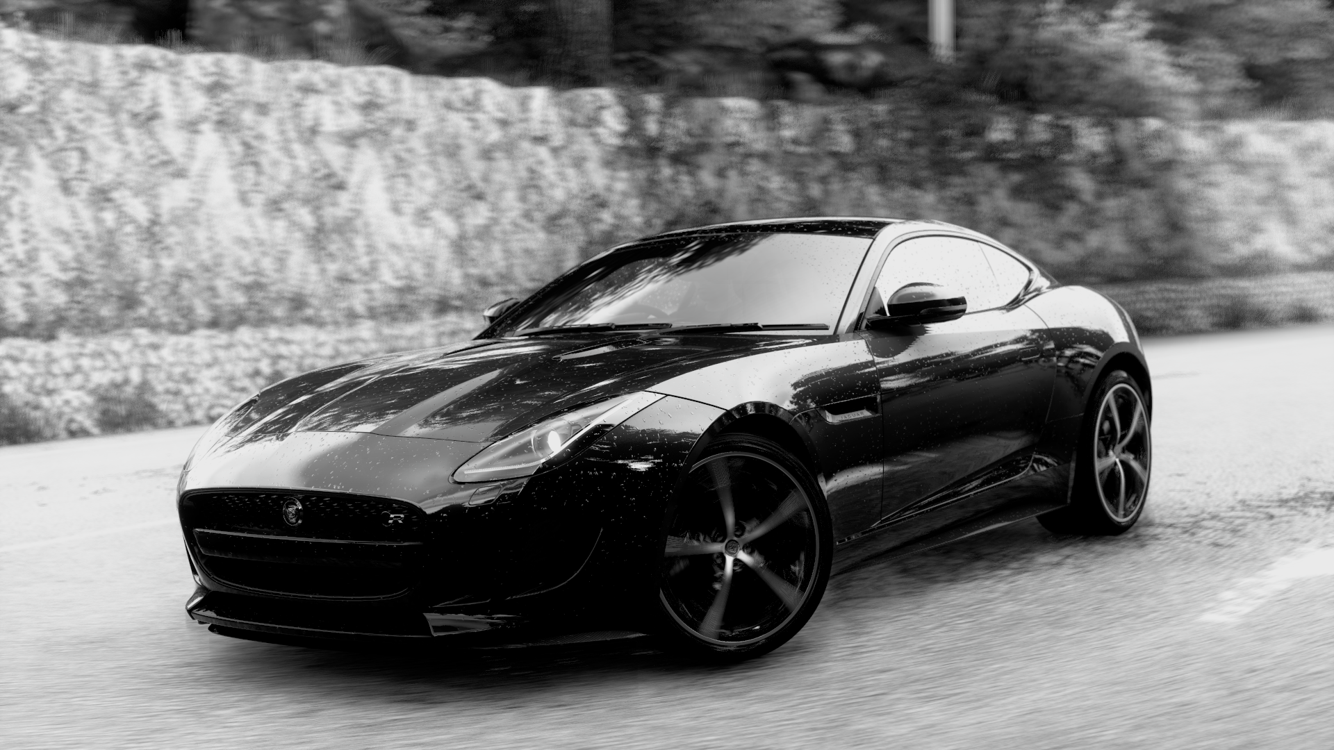 Black Jaguar F-Type Coupe on a Wet Road HD Wallpaper