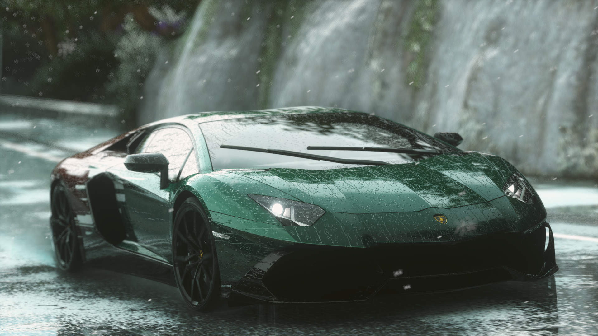 Lamborghini Aventador driving in the rain HD Wallpaper
