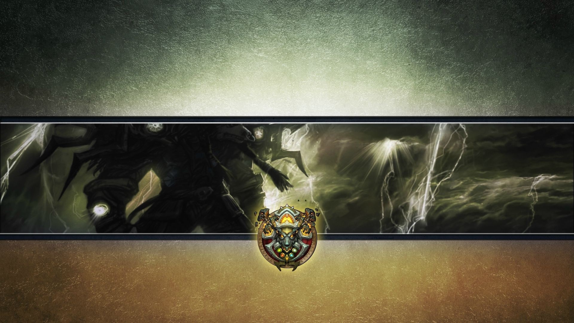 World of Warcraft emblem with dark figures and lightning HD Wallpaper