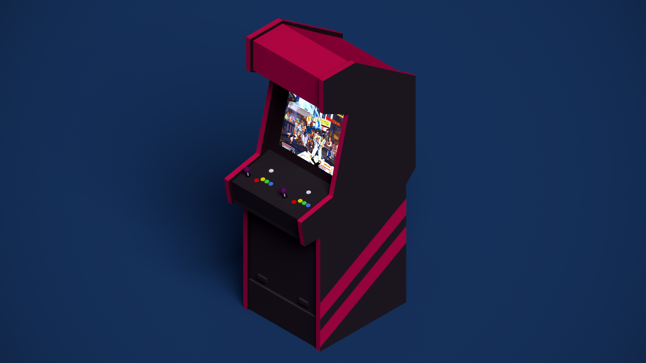 Low poly arcade cabinet with game screenshot HD Wallpaper