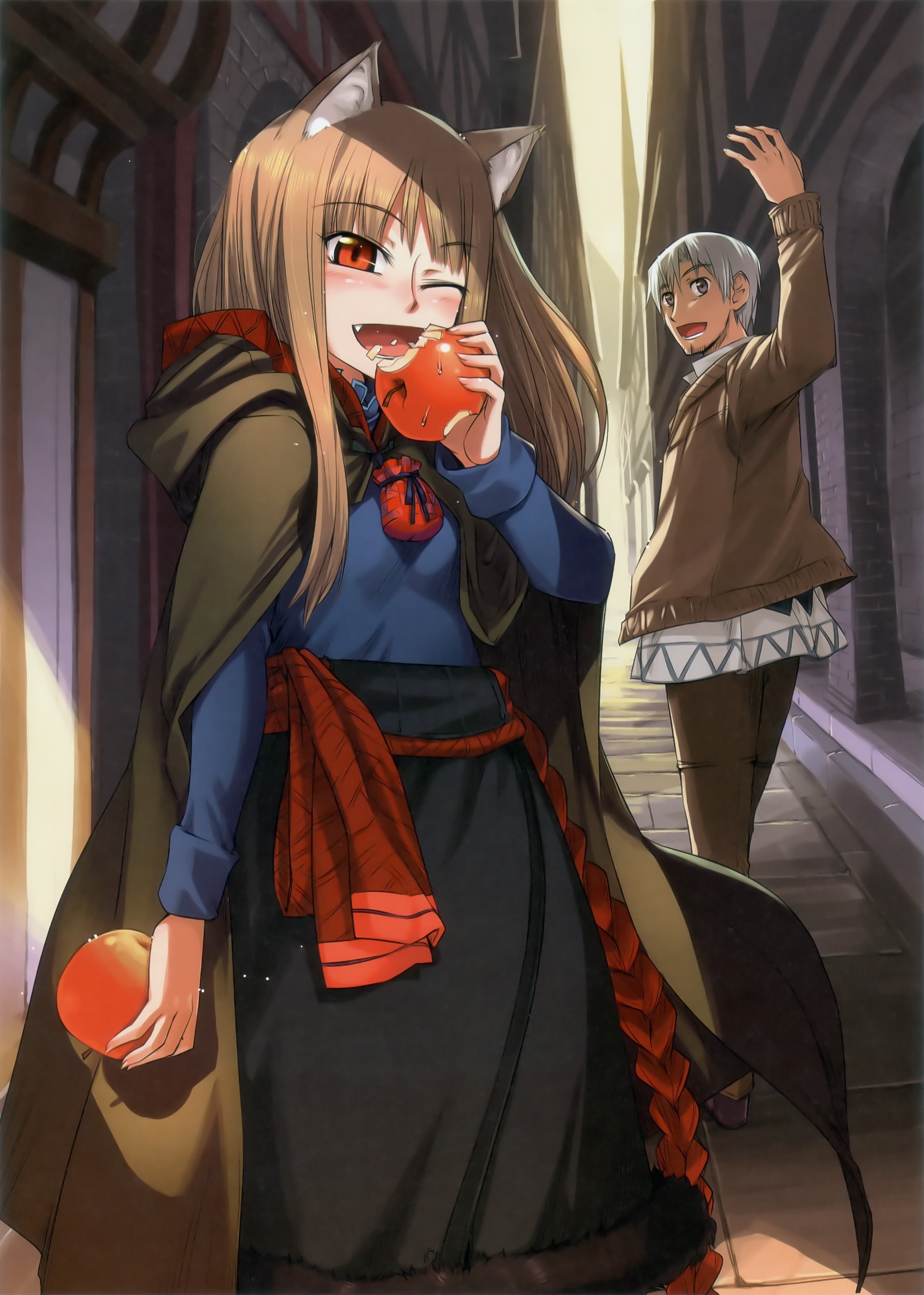 Holo from Spice and Wolf eating an apple HD Wallpaper