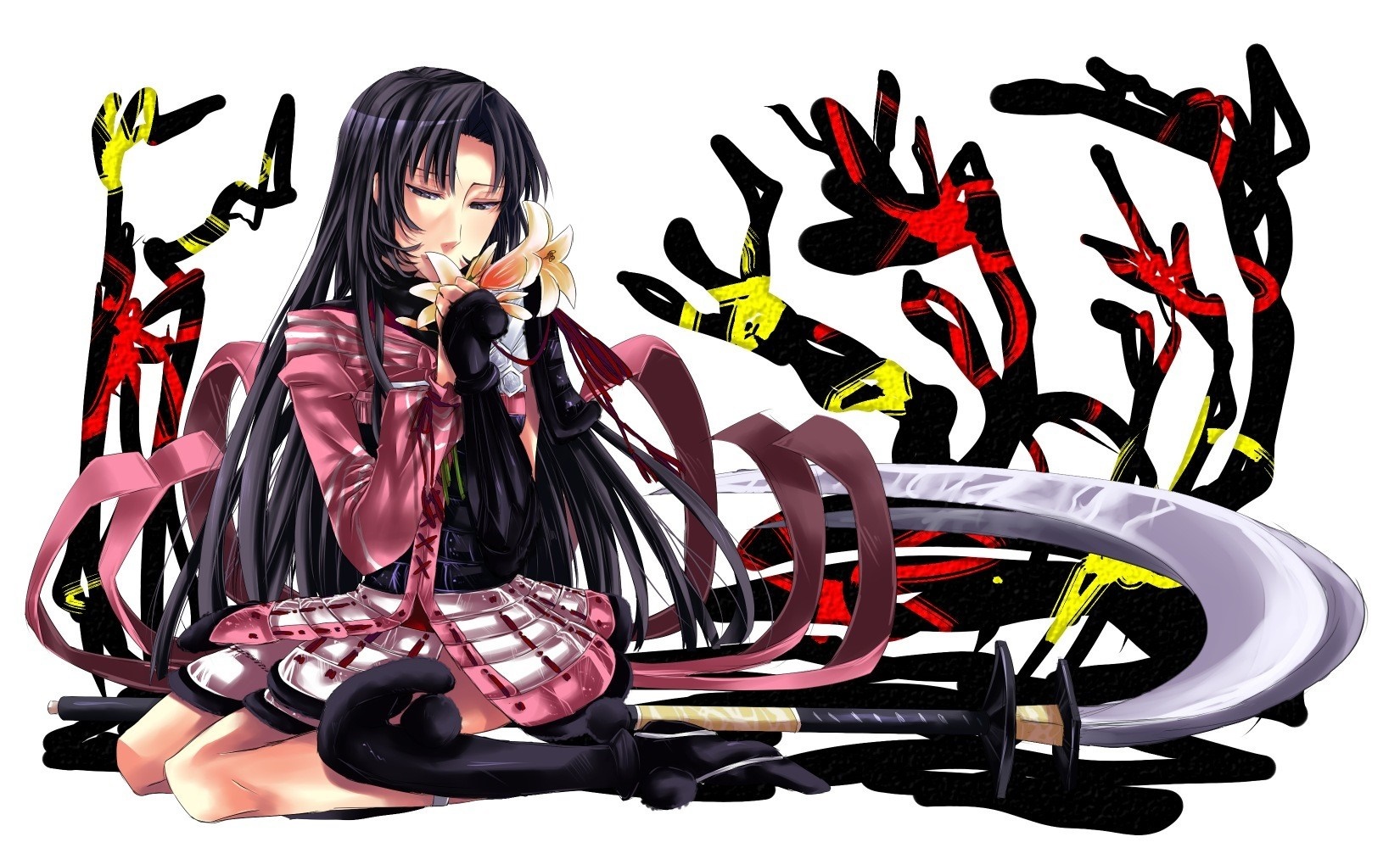 Anime girl with flower and sword HD Wallpaper