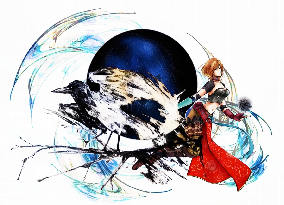Anime girl with a bird and a dark orb HD Wallpaper