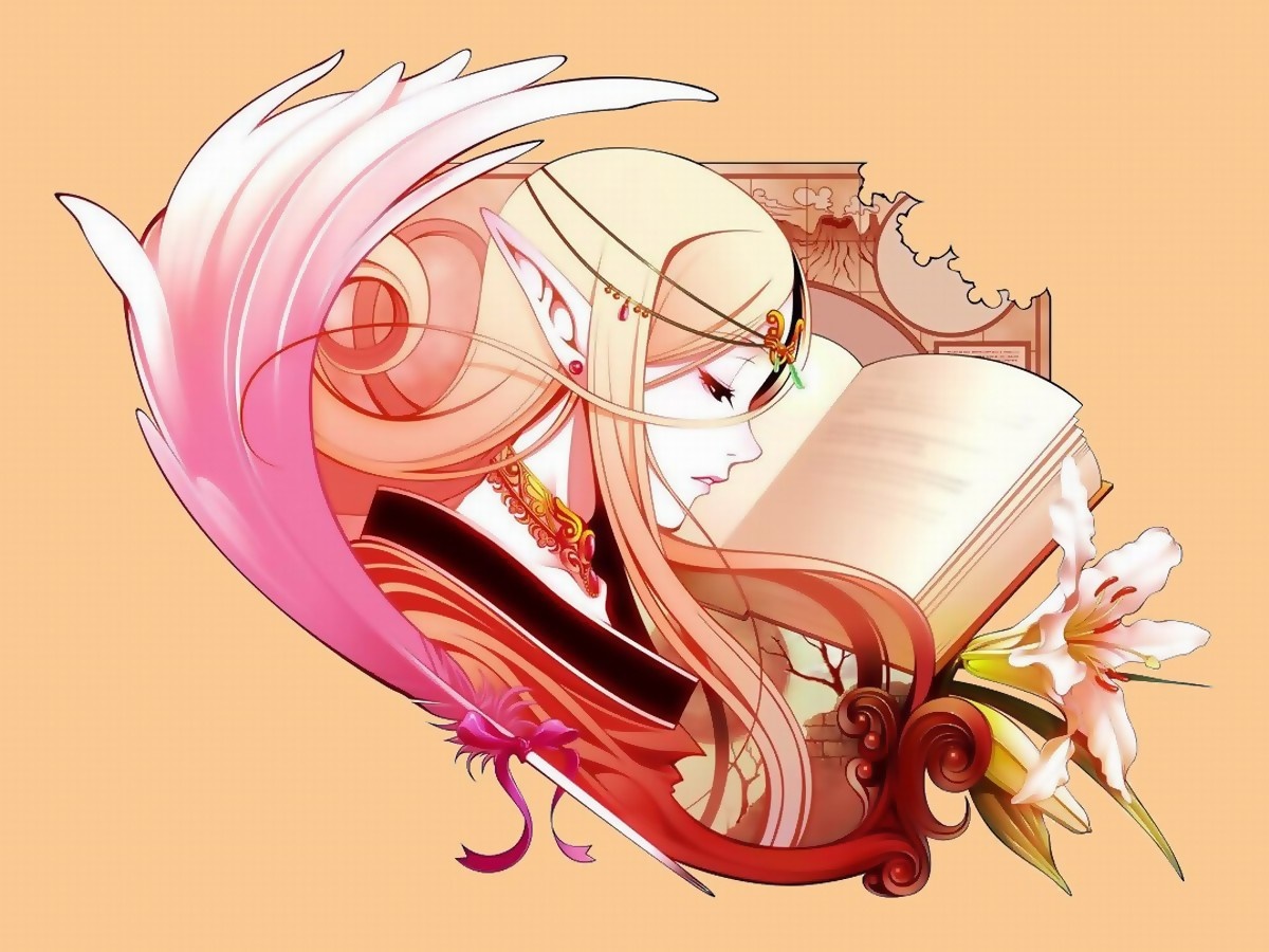 Illustration of an elf reading a book HD Wallpaper