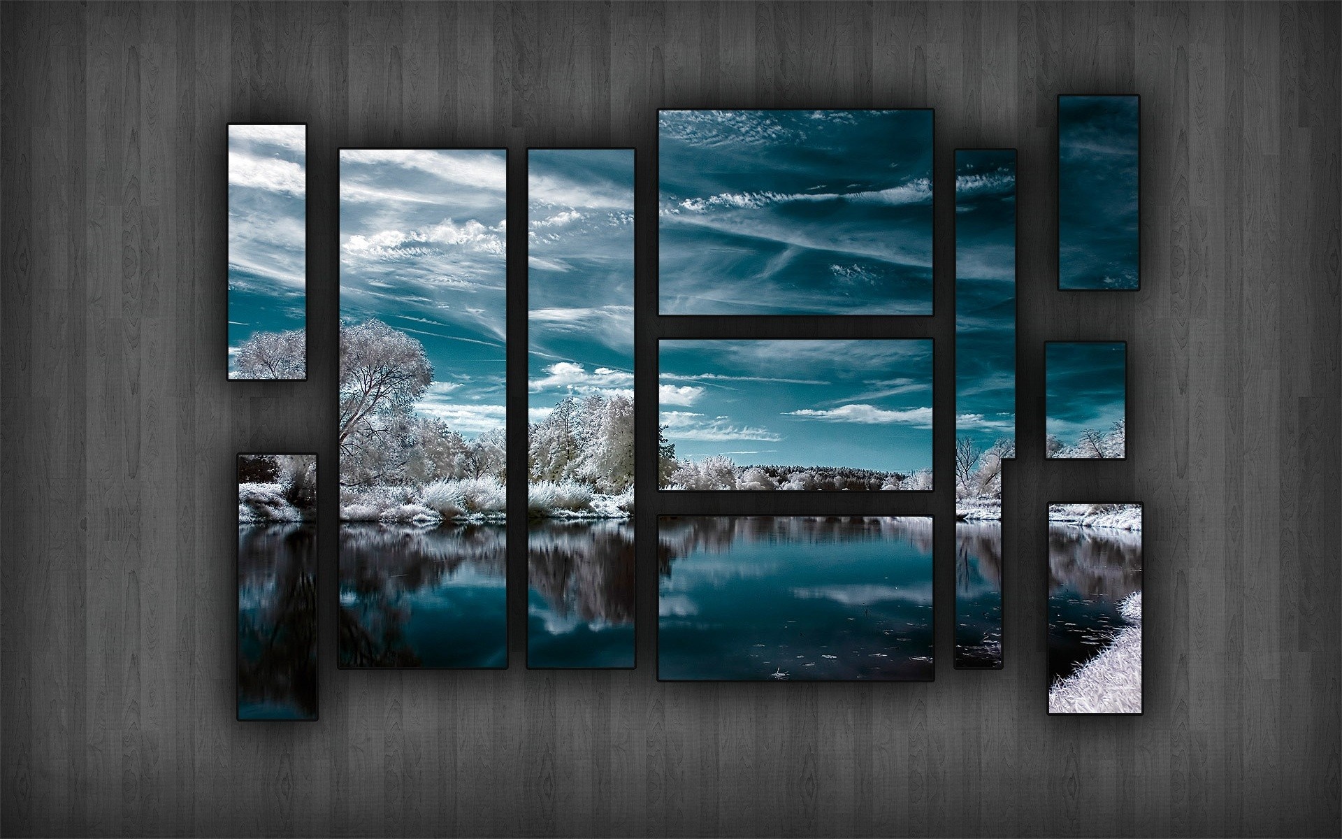 Collage of winter landscape photographs with reflections HD Wallpaper
