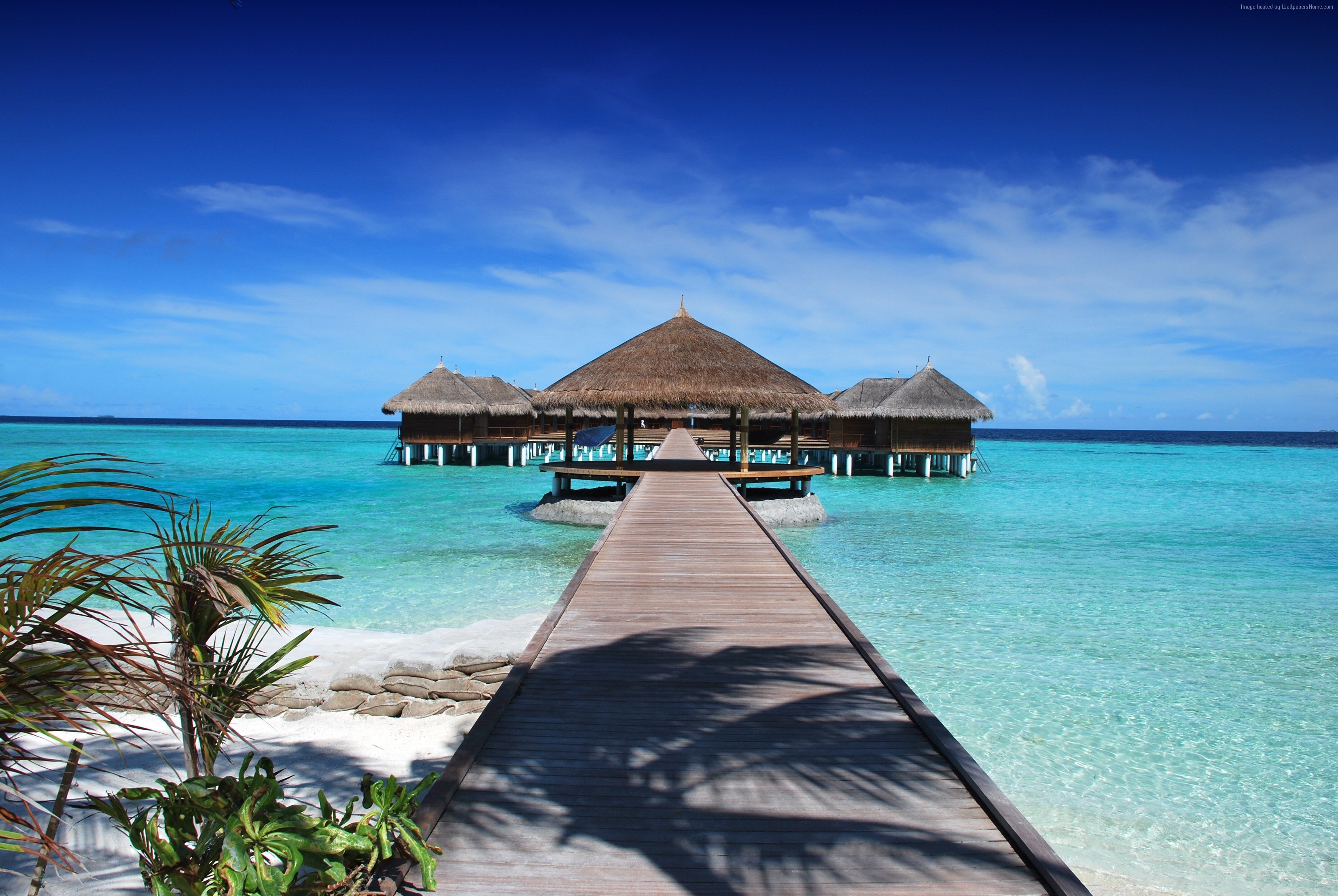 4K Maldives Overwater Bungalows HD Wallpaper