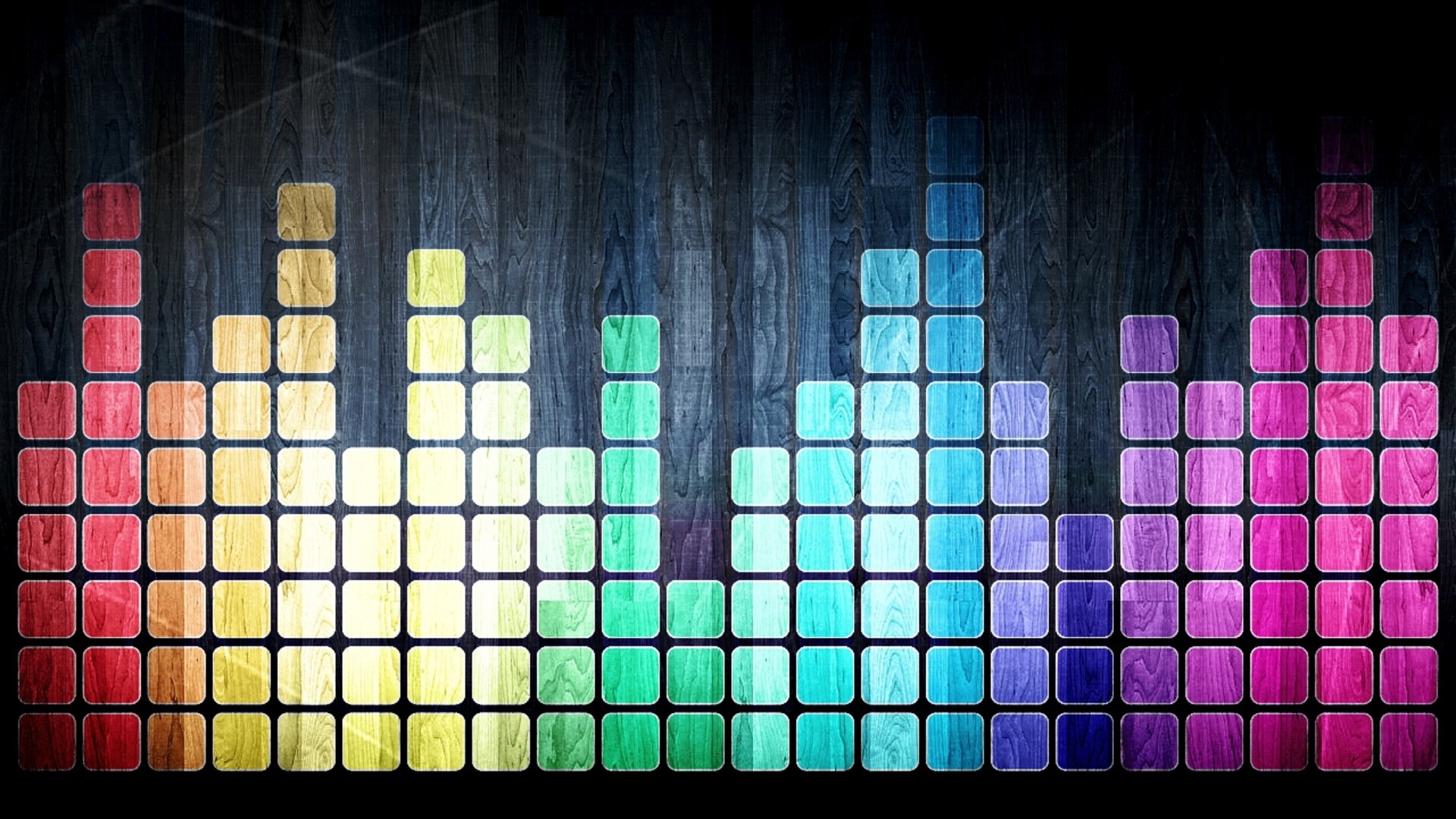 Colorful equalizer bars on a dark wooden background HD Wallpaper