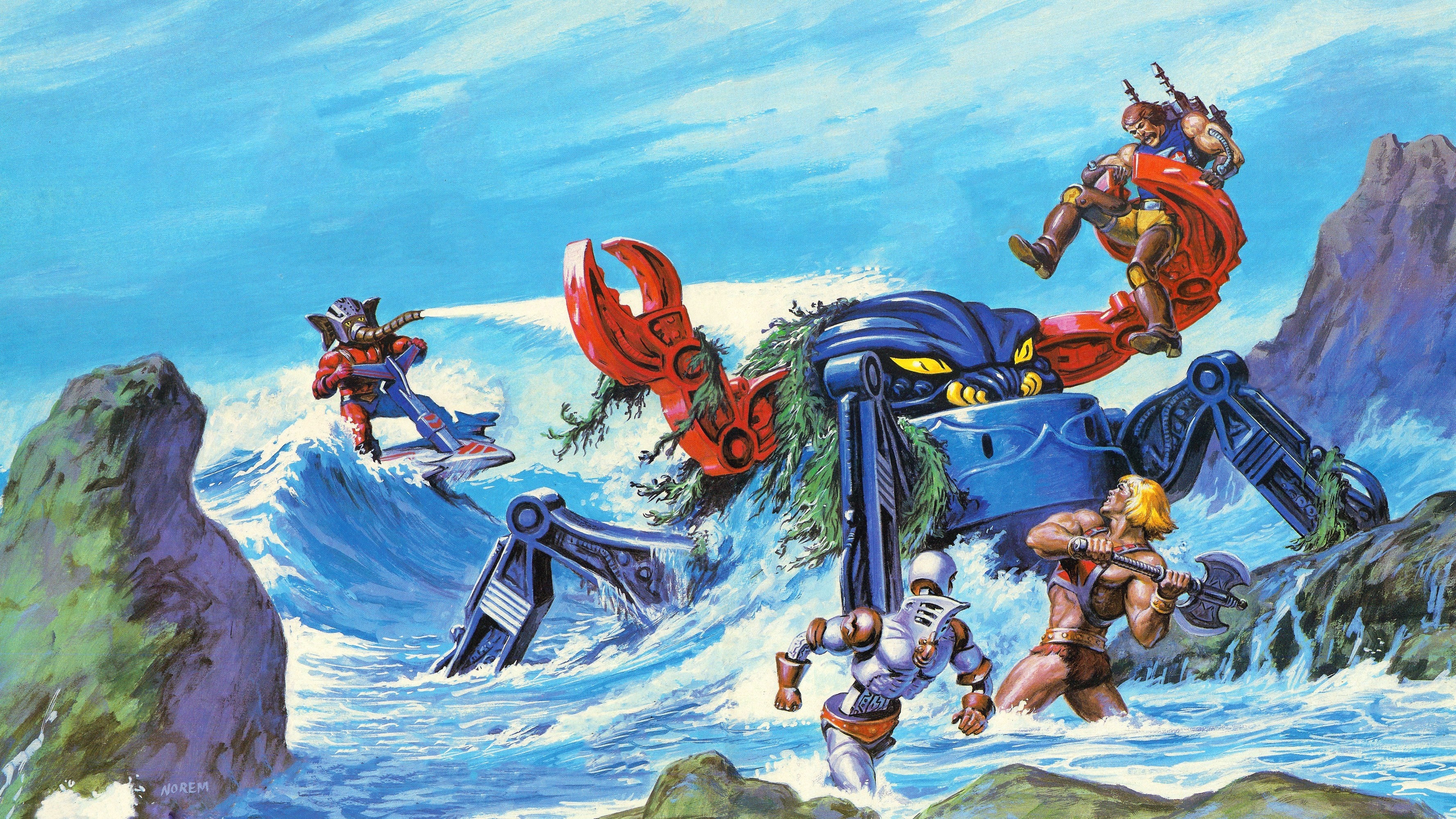 He-Man and the Masters of the Universe battle a giant crab robot HD Wallpaper