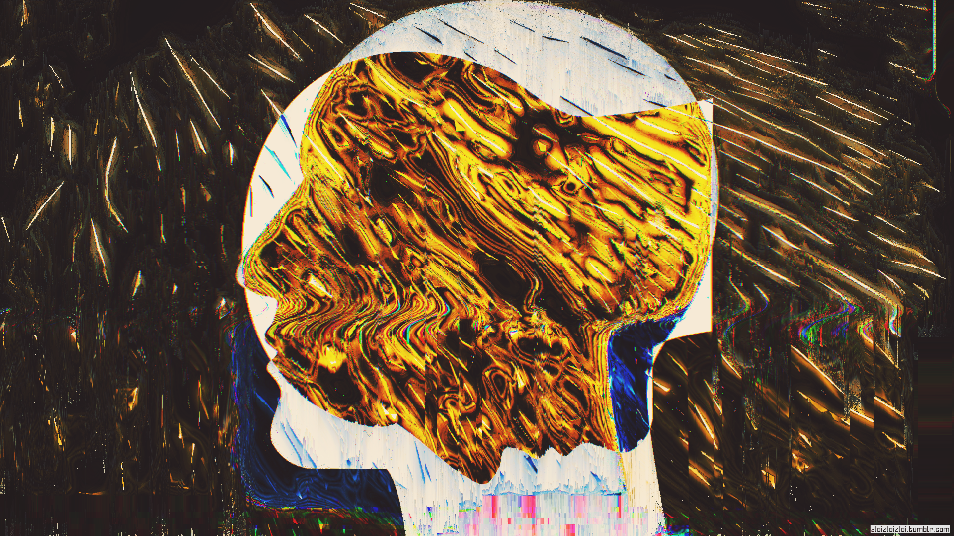Abstract Glitch Art of a Distorted Golden Head Profile HD Wallpaper