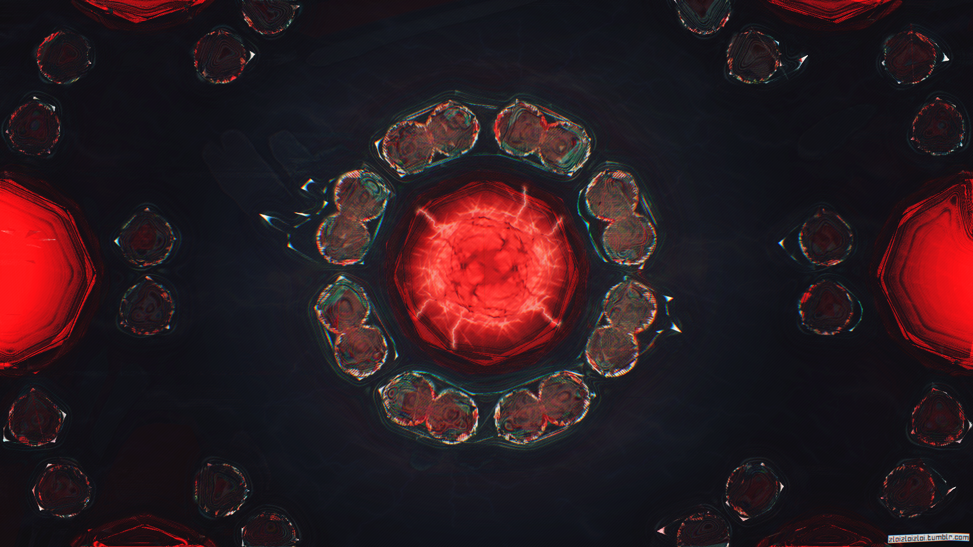 Abstract red fractal pattern with symmetrical elements HD Wallpaper