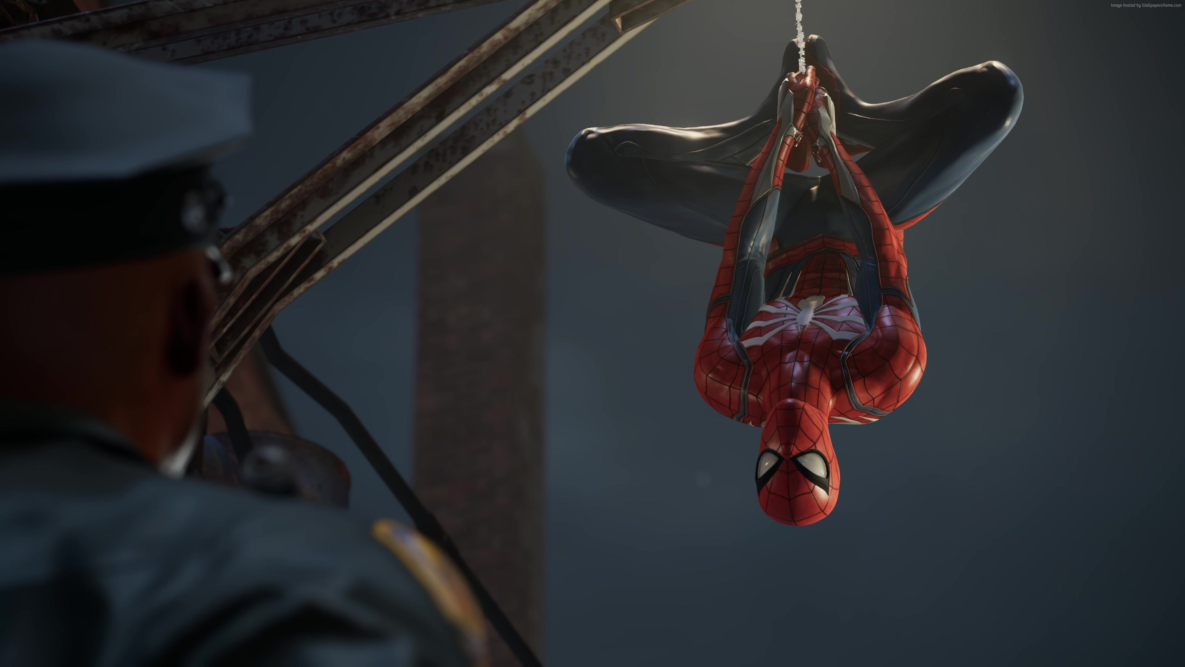 Spider-Man from Marvel's Spider-Man hanging upside down HD Wallpaper