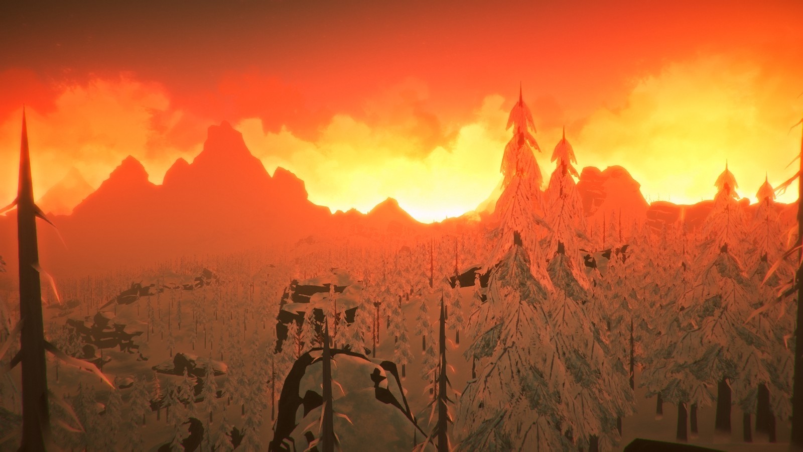 The Long Dark screenshot of snowy mountains at sunset HD Wallpaper