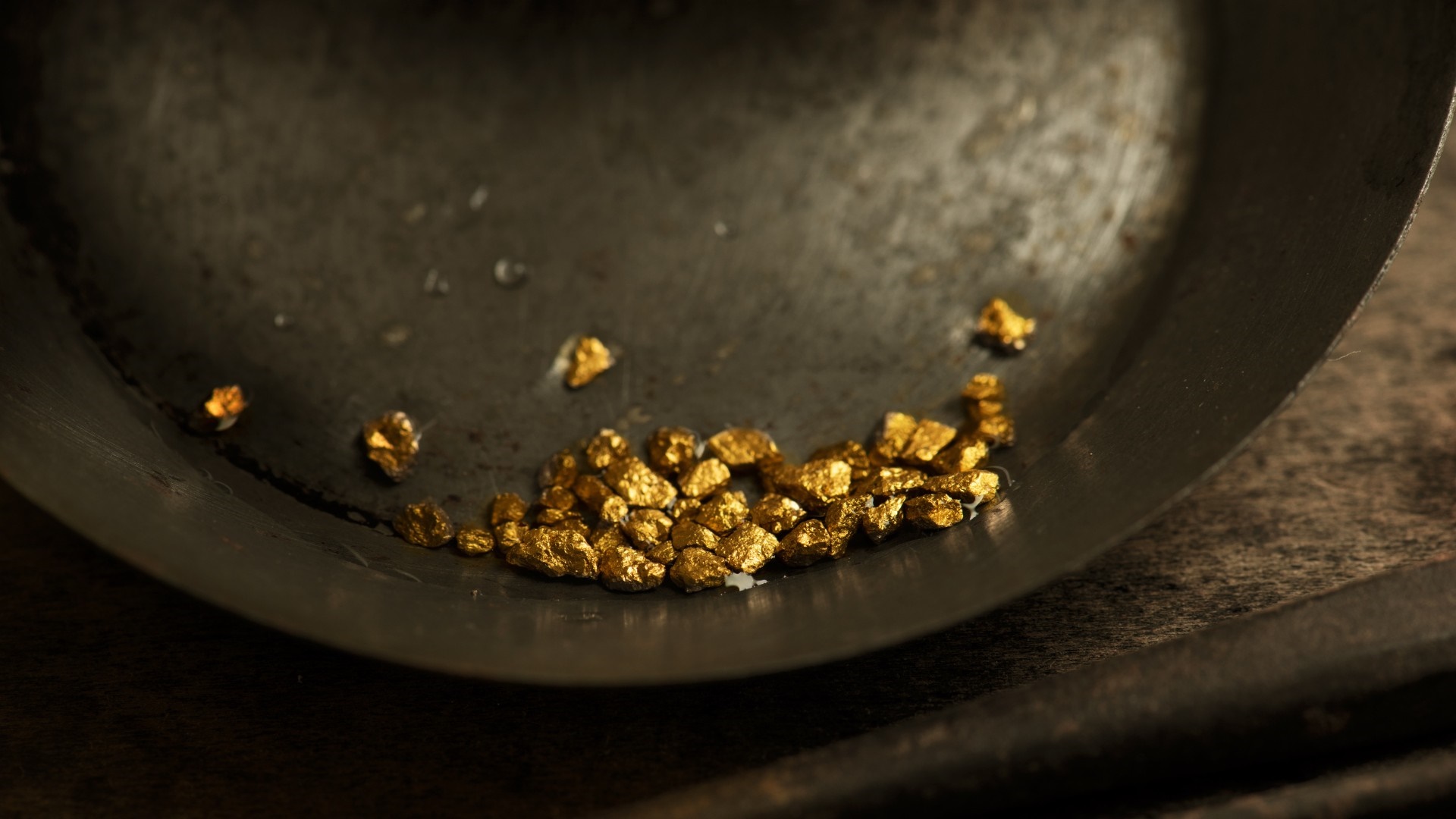Gold nuggets in a panning dish HD Wallpaper