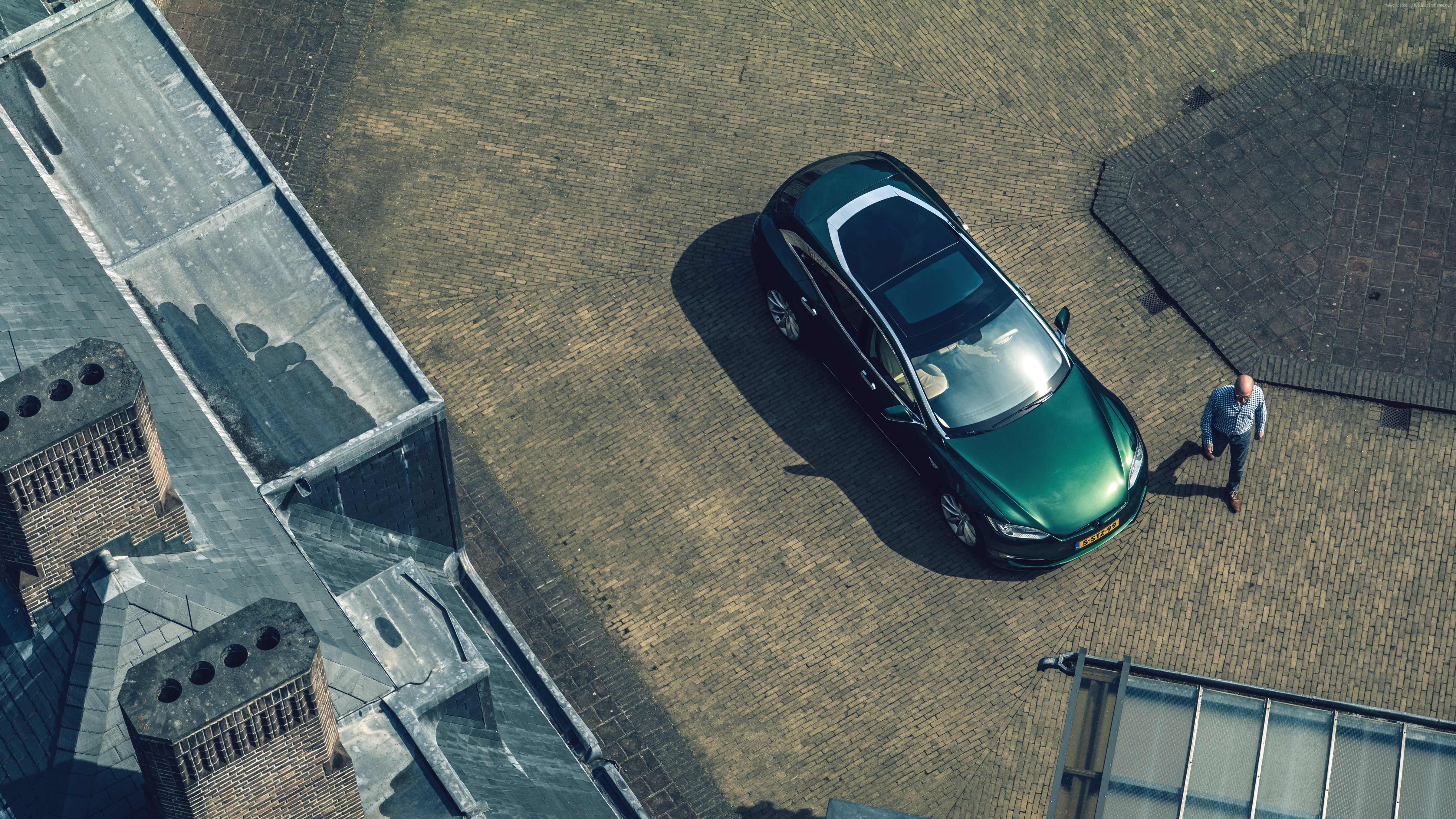 4K Tesla Model S Shooting Brake with man HD Wallpaper