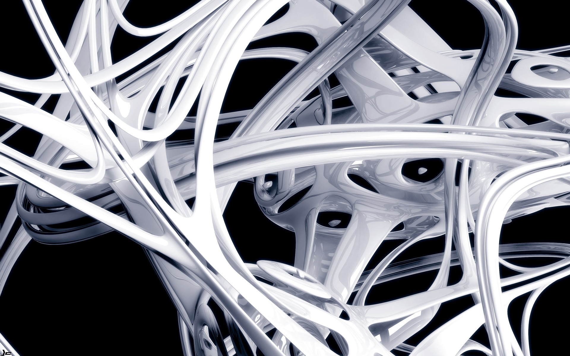 Abstract white organic shapes on black background HD Wallpaper