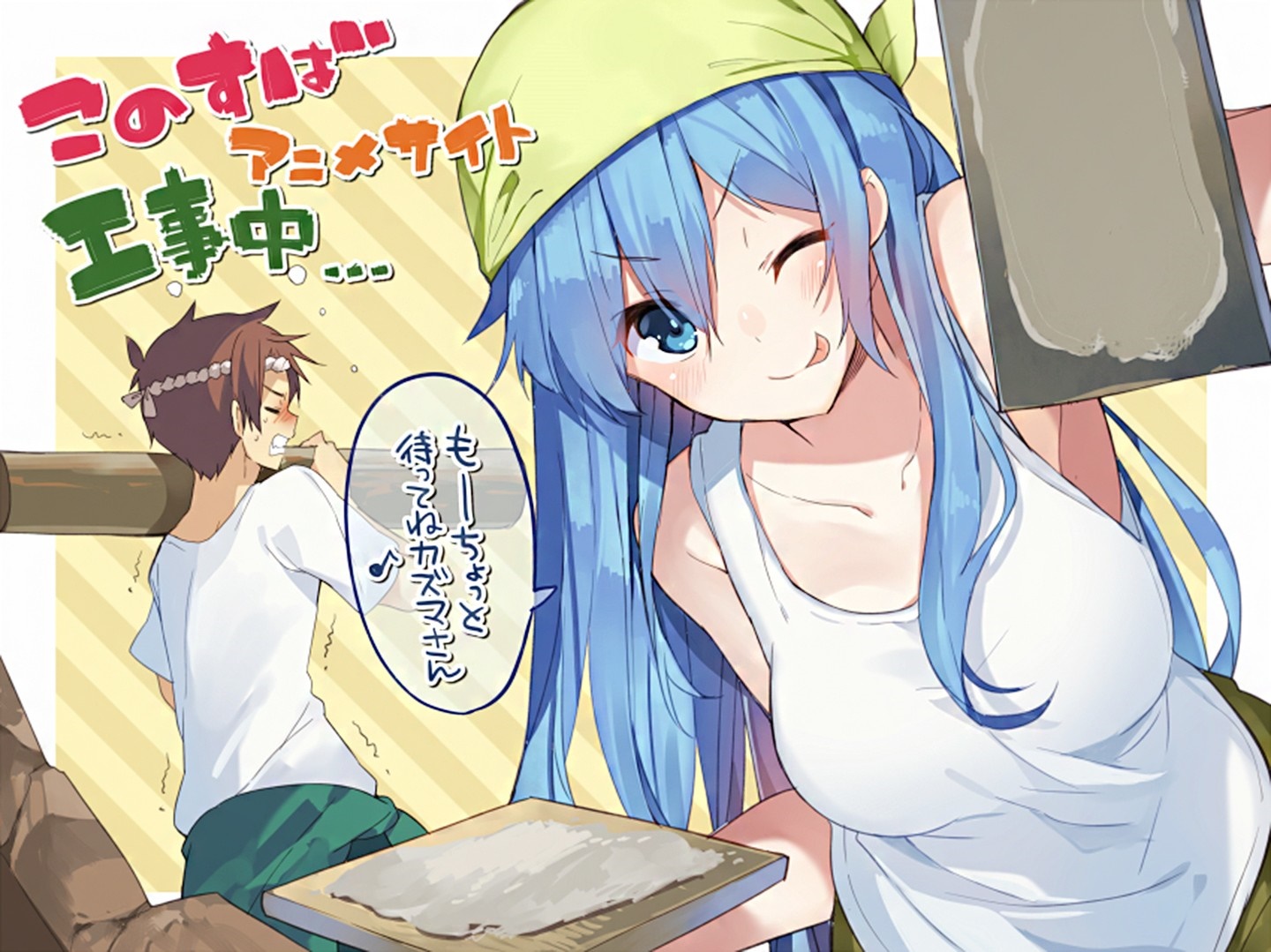 Aqua and Kazuma from KonoSuba working HD Wallpaper