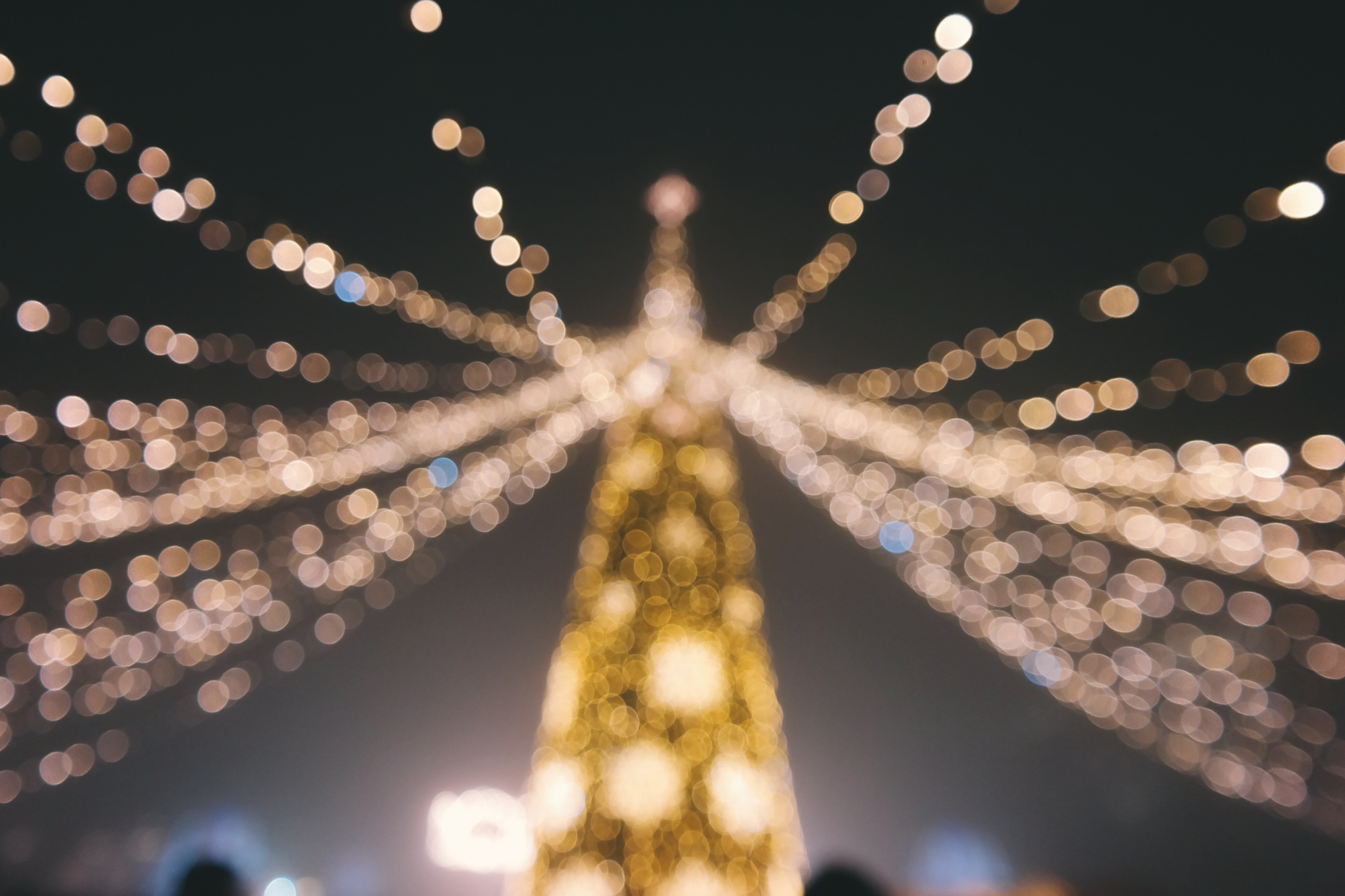 Bokeh of Christmas tree lights at night HD Wallpaper