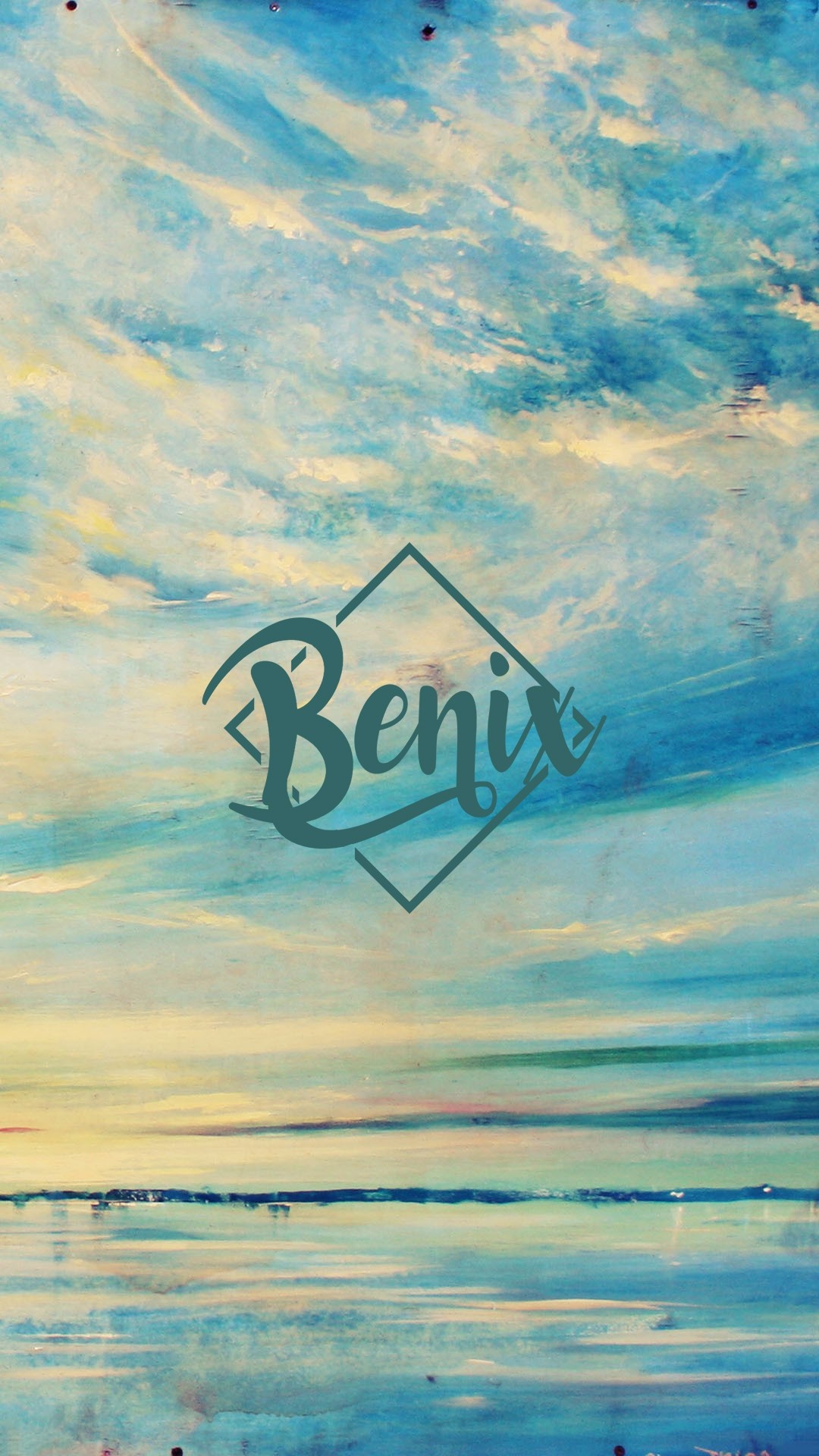 Benix logo over a painted sky and sea HD Wallpaper