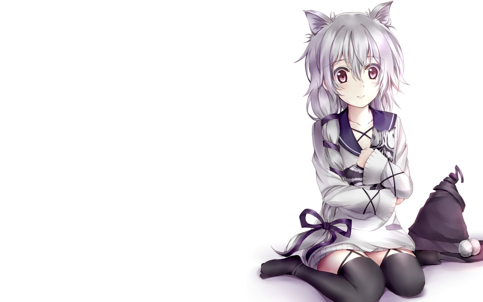 Anime girl with cat ears and witch hat HD Wallpaper
