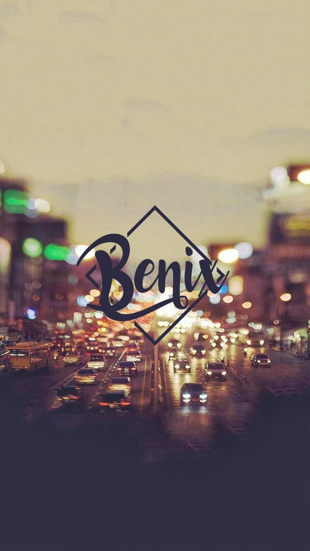 Benix logo over a busy city street at night HD Wallpaper