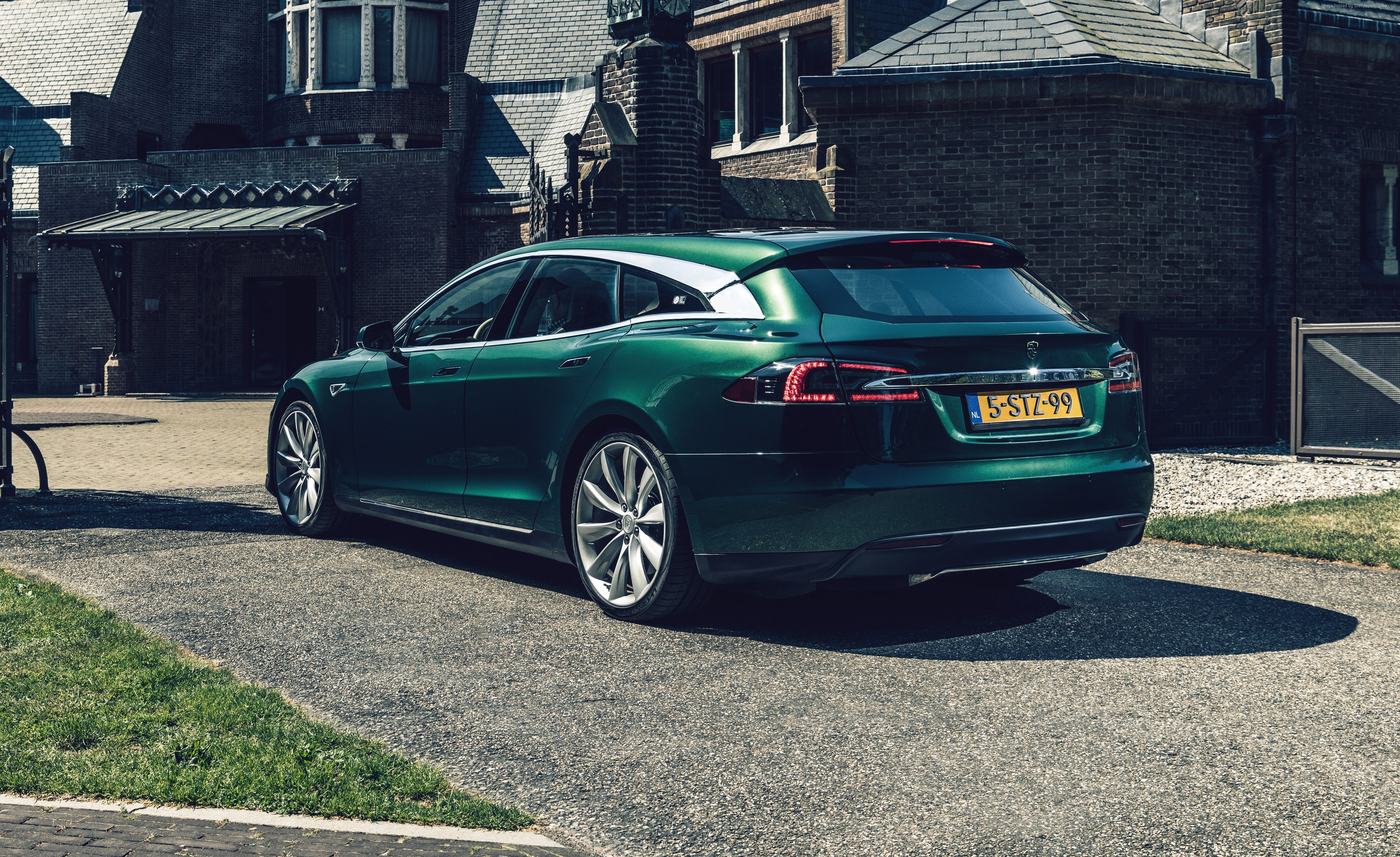 Green Tesla Model S Shooting Brake 4K HD Wallpaper