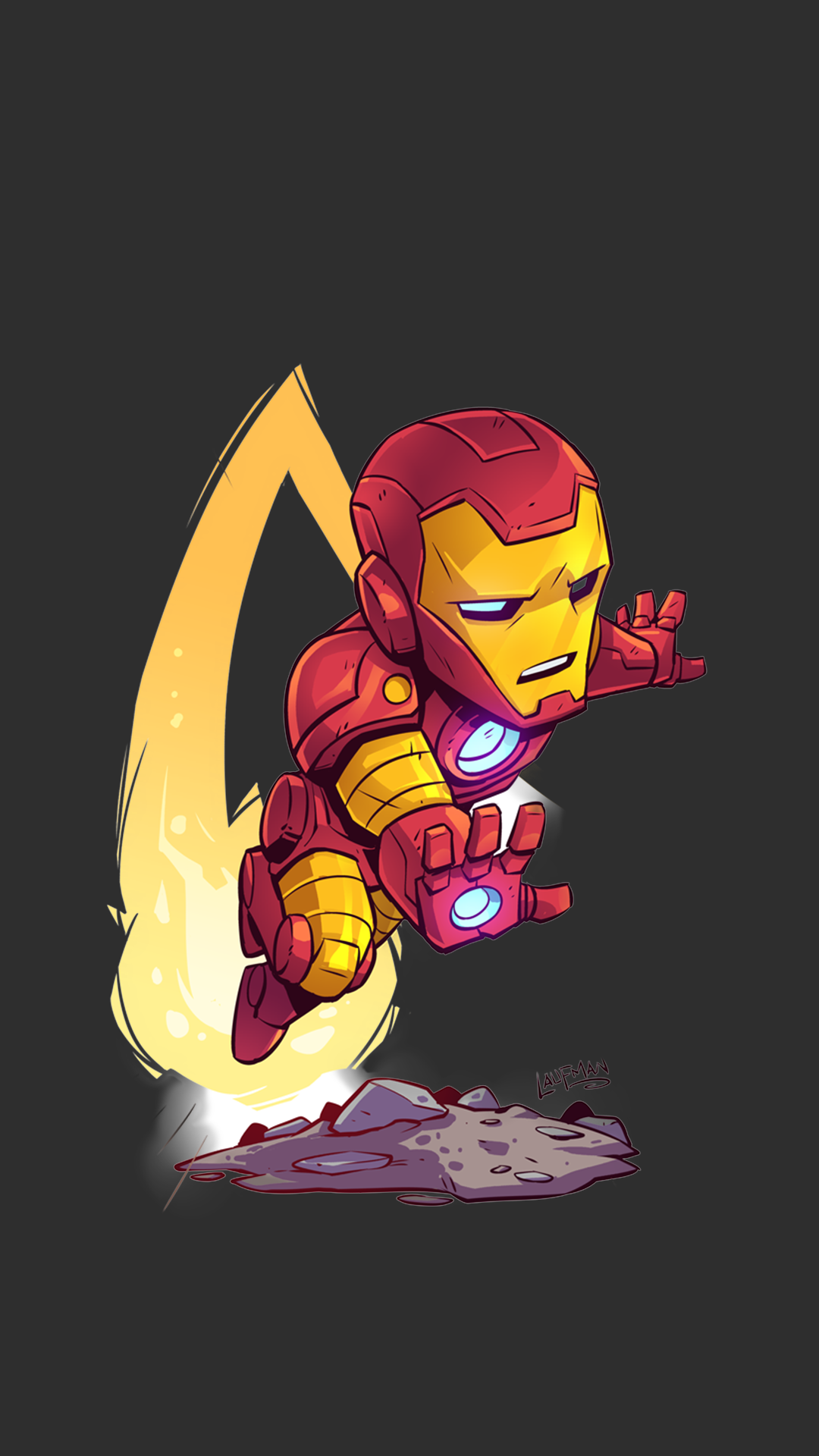 Chibi Iron Man flying with energy trail HD Wallpaper