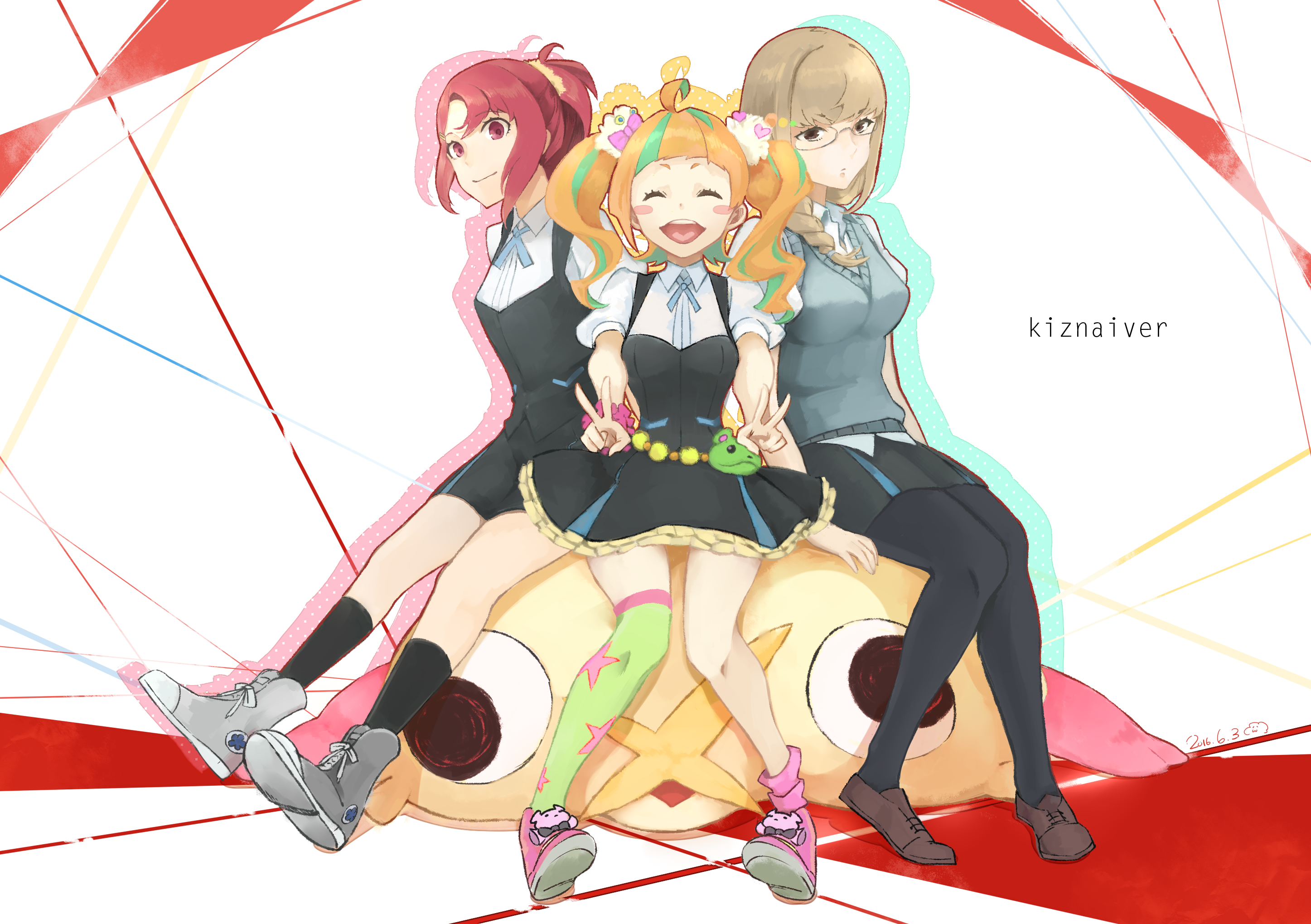 Niko Niiyama, Chidori Takashiro, and Honoka Maki from Kiznaiver HD Wallpaper