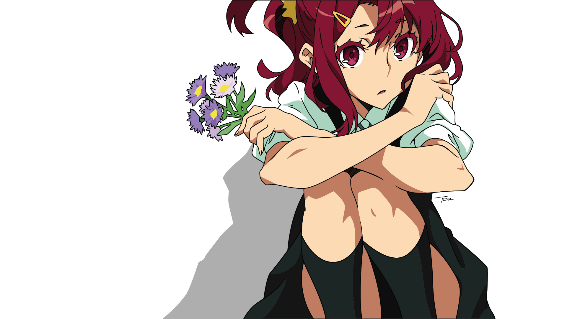 Chidori Takashiro from Kiznaiver holding flowers HD Wallpaper