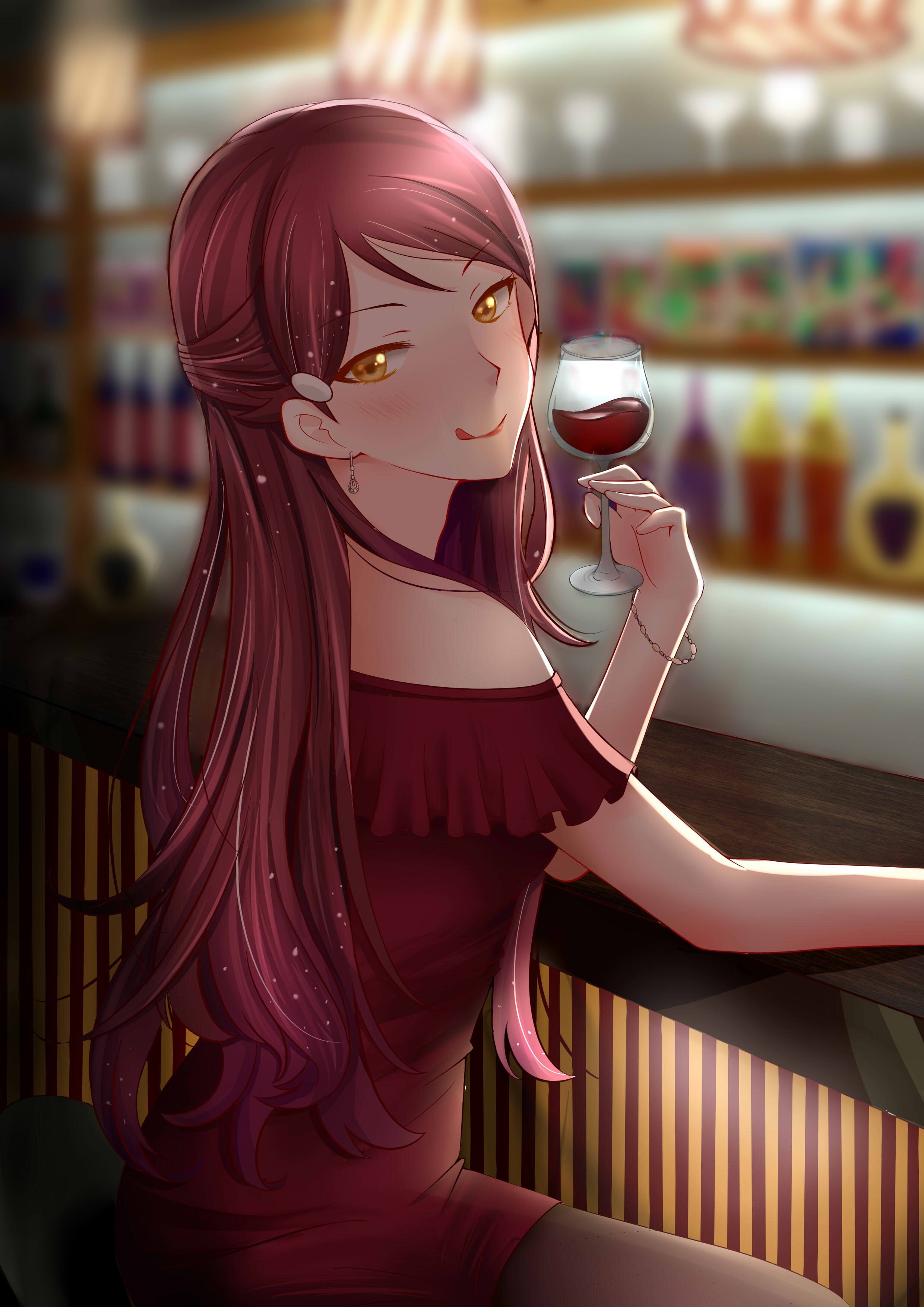 Sakurauchi Riko from Love Live! Sunshine!! with wine HD Wallpaper