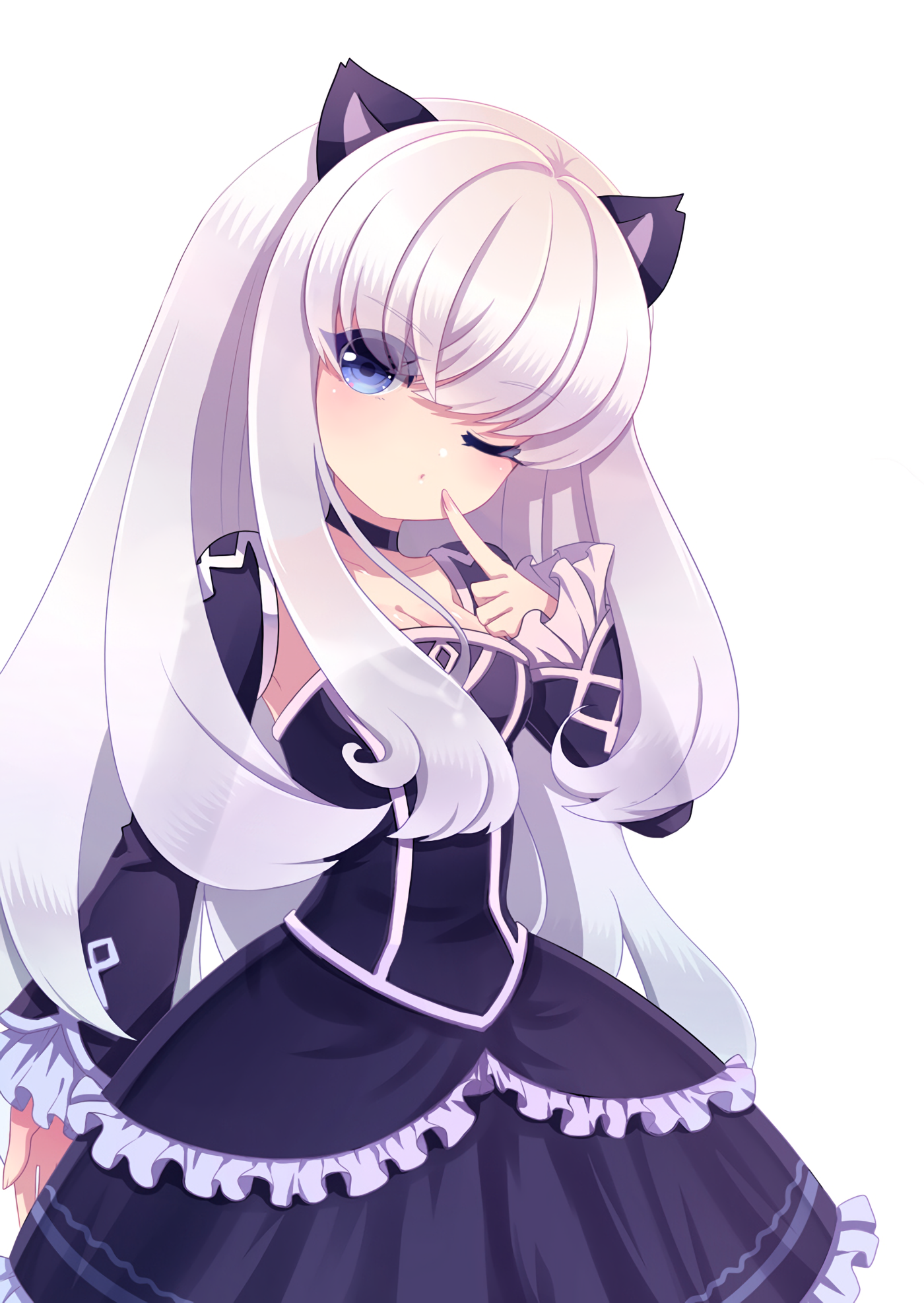 Anime girl with white hair and cat ears HD Wallpaper