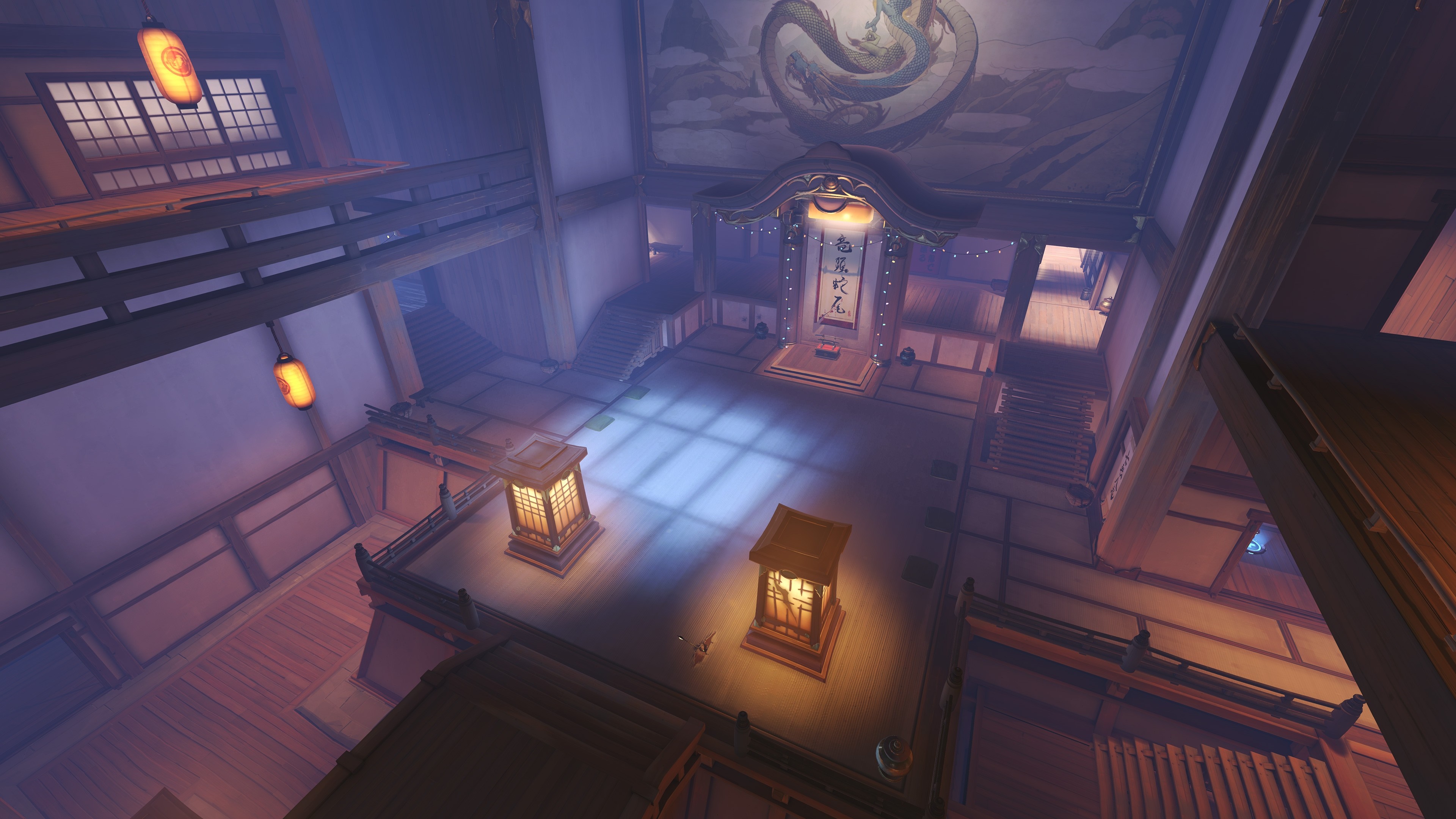 Hanamura Overwatch map interior with dragon mural HD Wallpaper