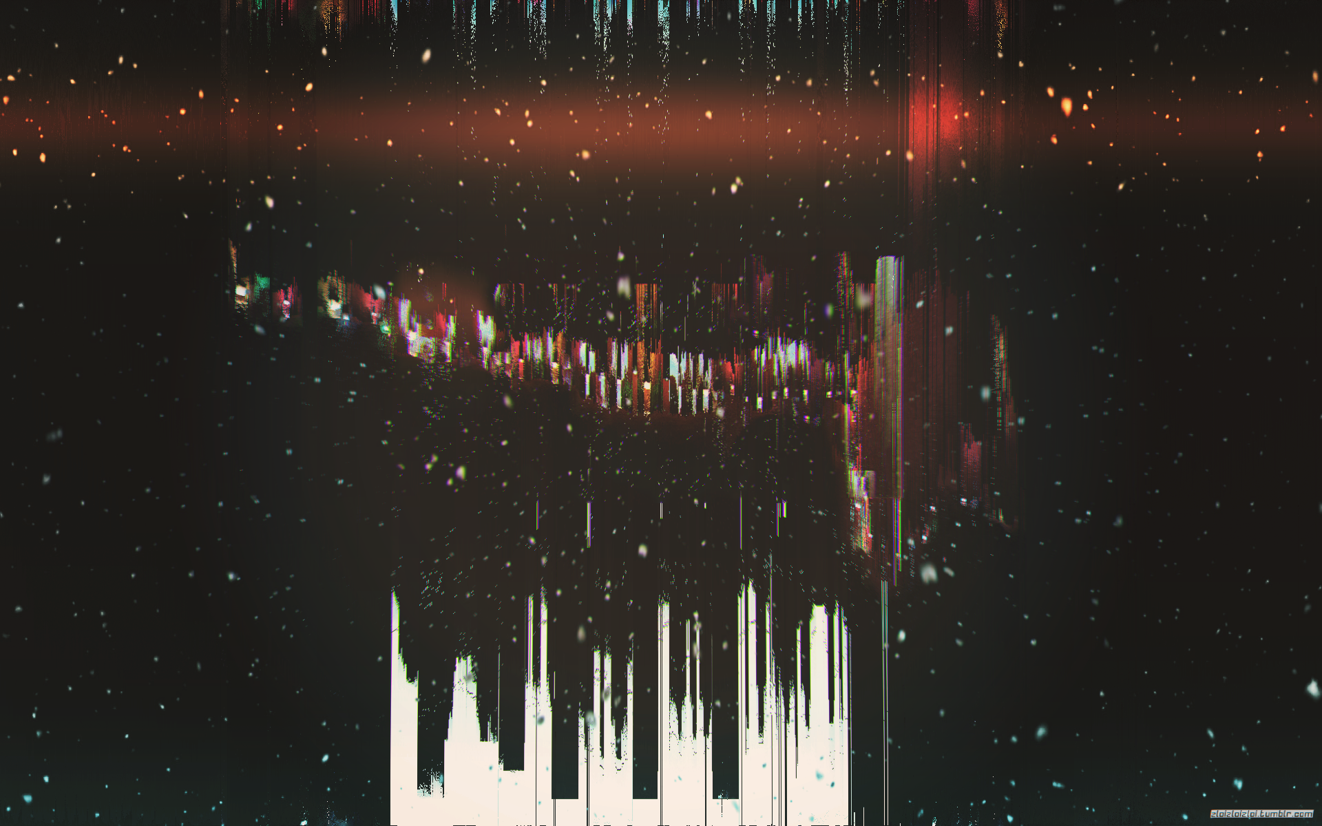 Abstract glitch art with falling snow and lights HD Wallpaper
