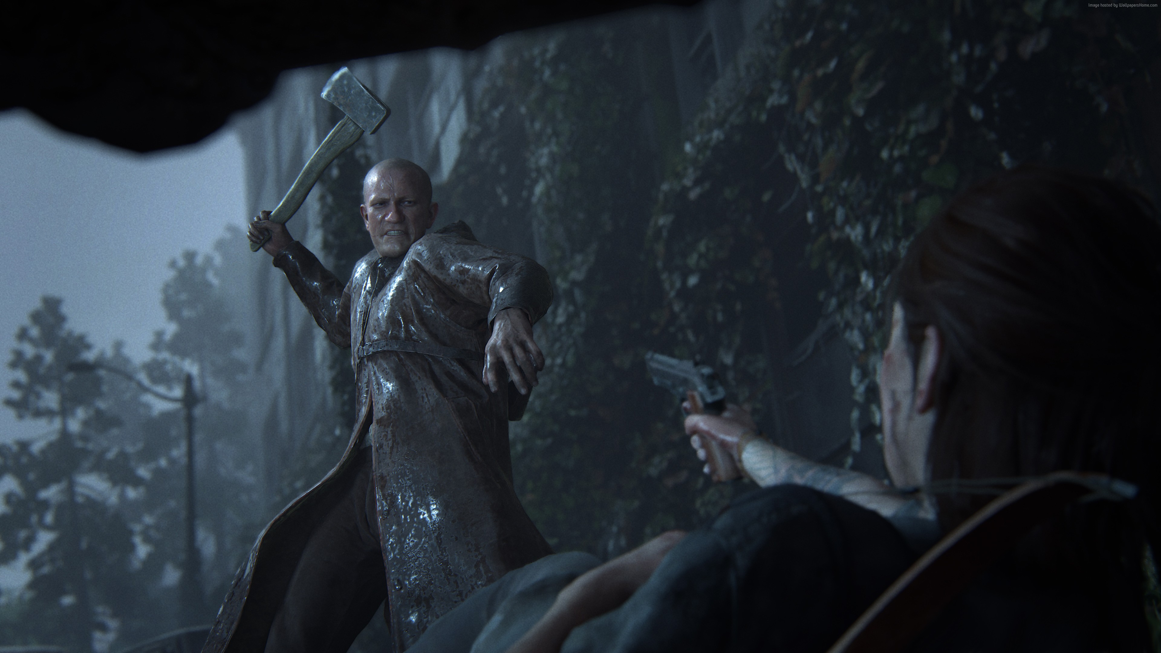 Man with axe fighting Ellie from The Last of Us: Part 2 4K HD Wallpaper
